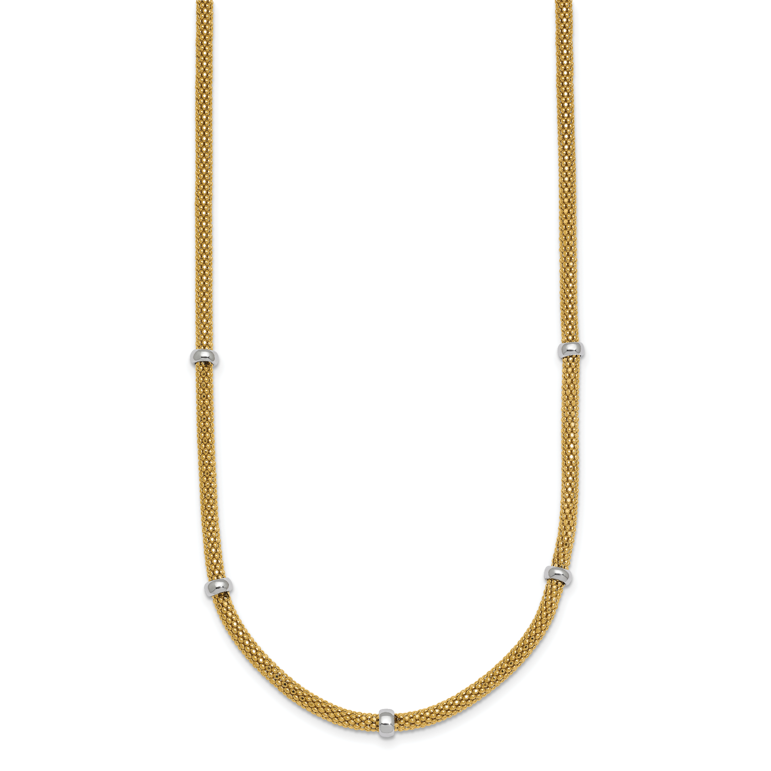 14k Two-tone Polished 7.5mm Fancy Mesh With Bead 18 inch Necklace Secondary image