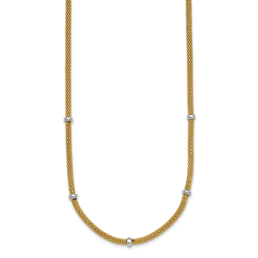 14k Two-tone Polished 7.5mm Fancy Mesh With Bead 18 inch Necklace