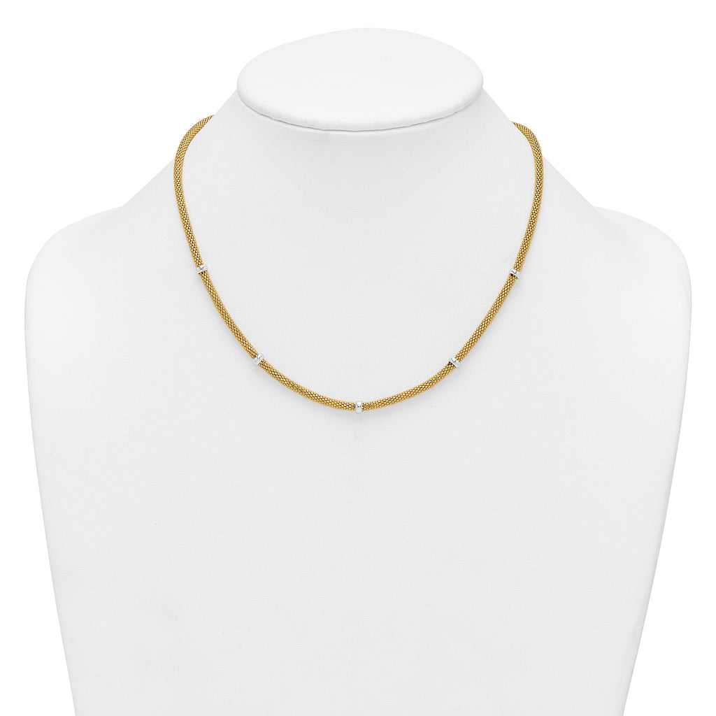 14k Two-tone Polished 7.5mm Fancy Mesh With Bead 18 inch Necklace