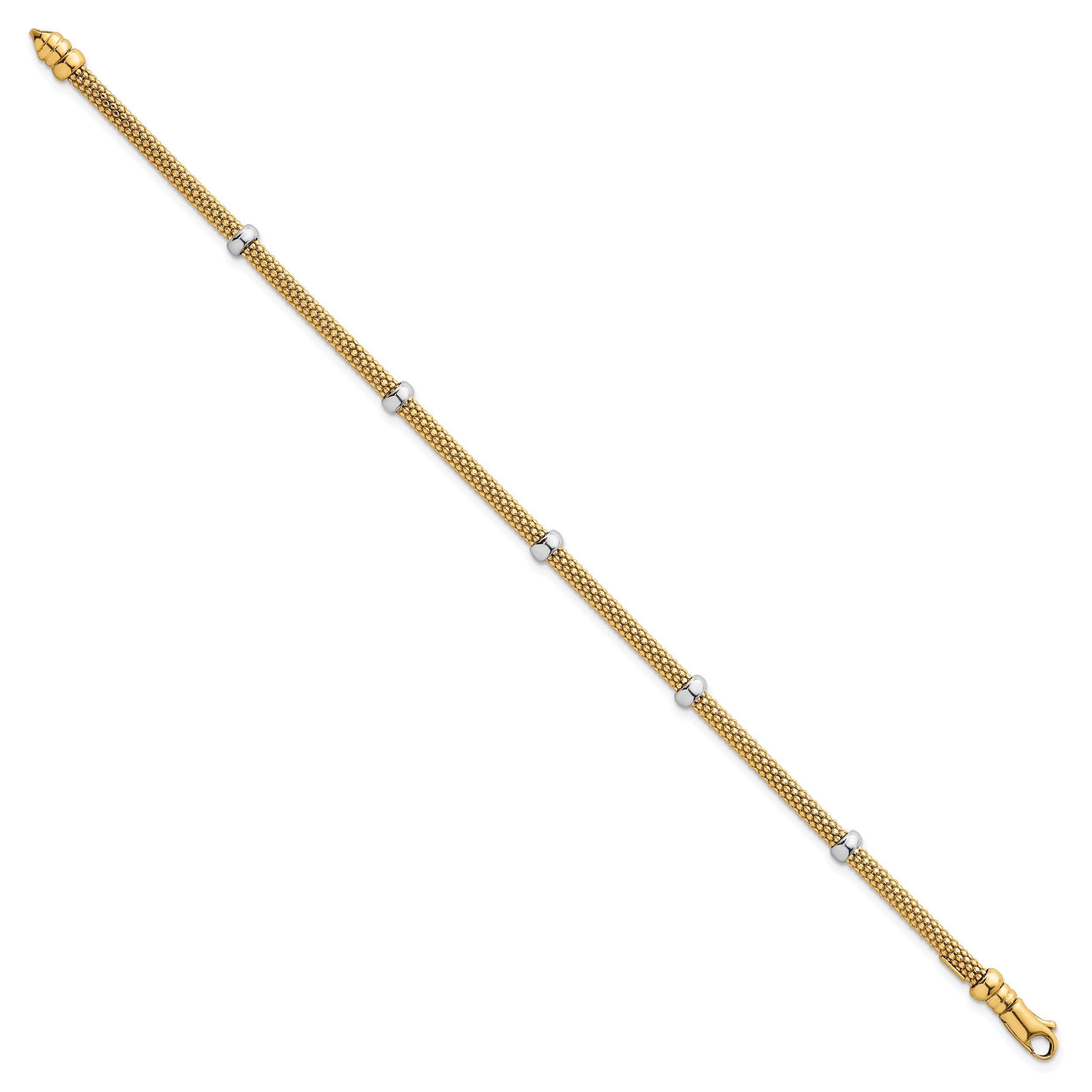 14k Two-tone Polished 7.5mm Fancy Mesh With Bead 7.25 inch Bracelet