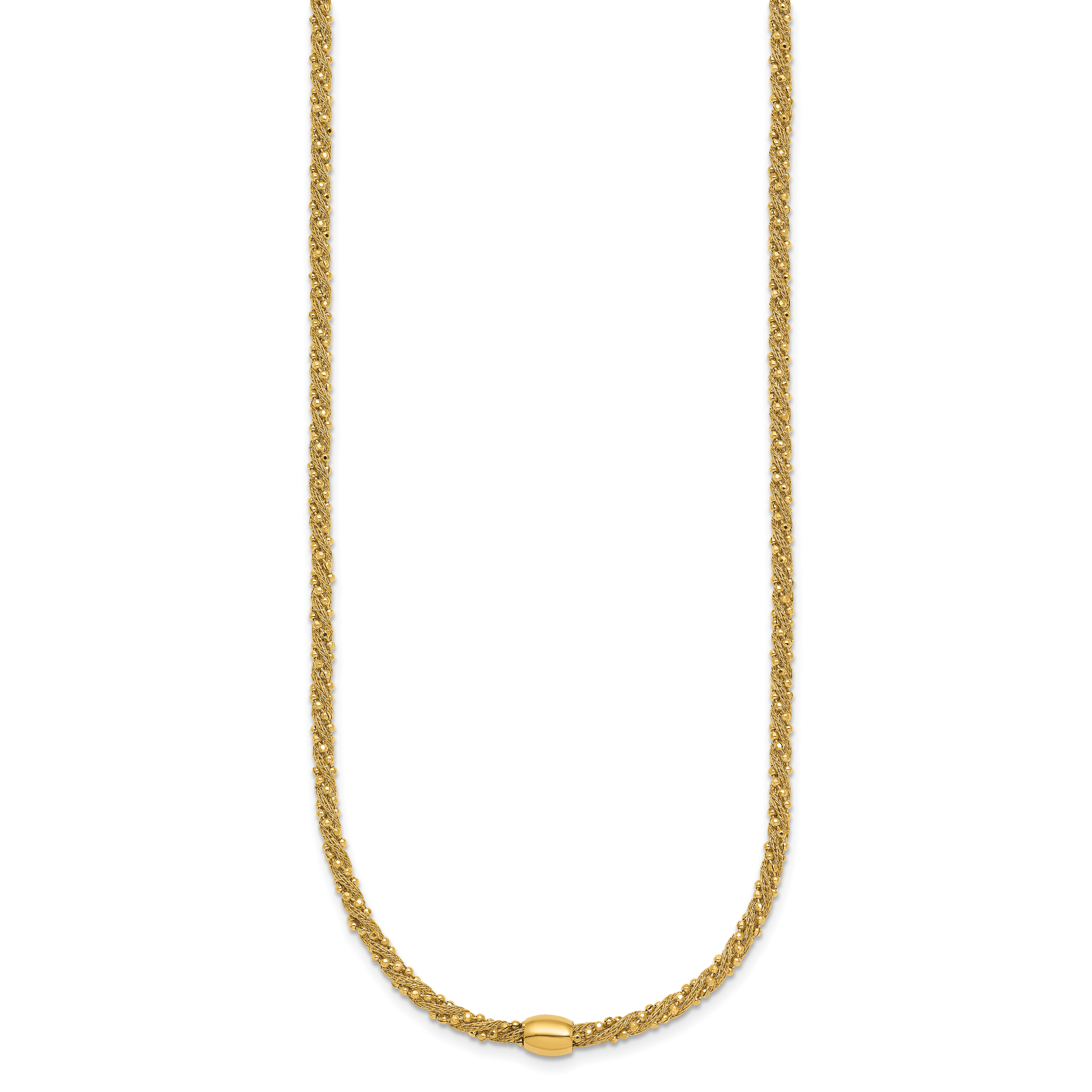 14k Polished and Textured Twisted with Bead 17 inch Necklace