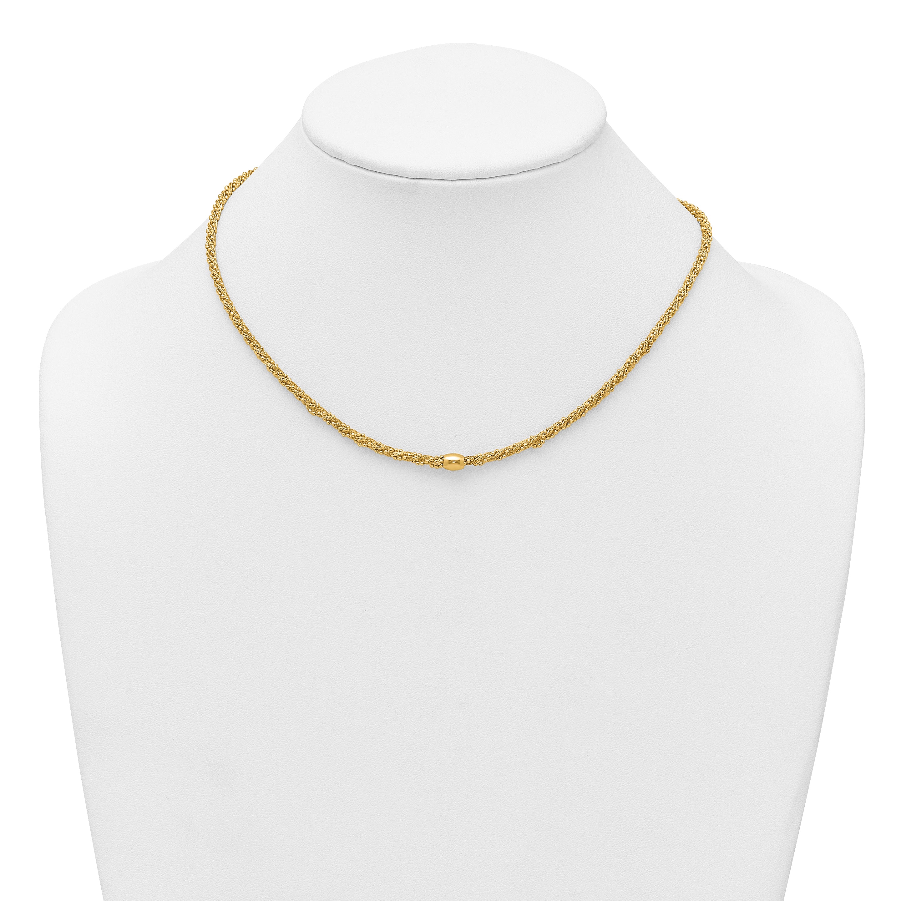 14k Polished and Textured Twisted with Bead 17 inch Necklace