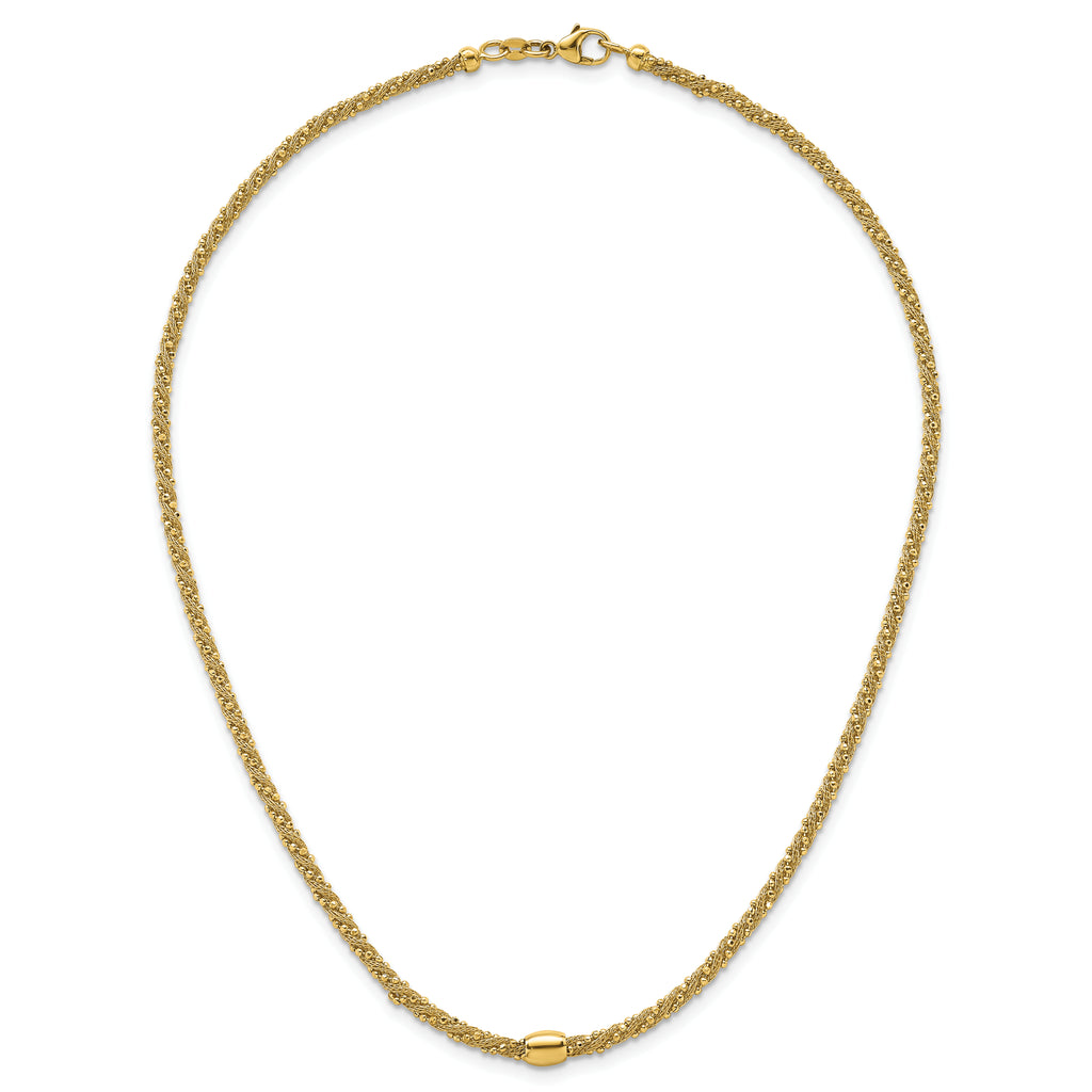14k Polished and Textured Twisted with Bead 17 inch Necklace
