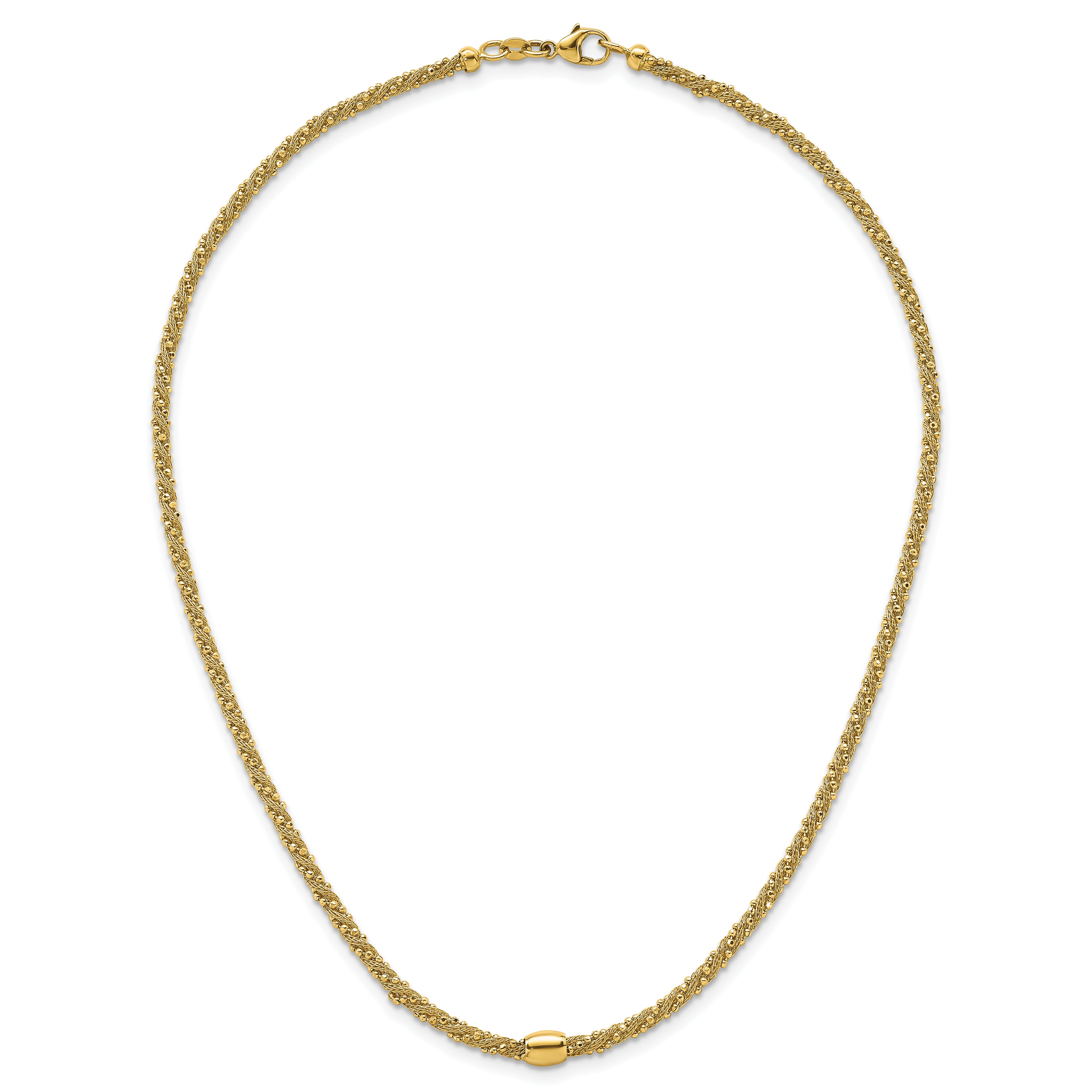 14k Polished and Textured Twisted with Bead 17 inch Necklace