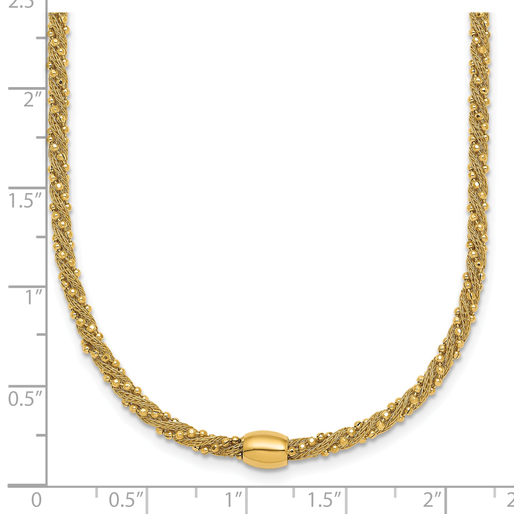 14k Polished and Textured Twisted with Bead 17 inch Necklace
