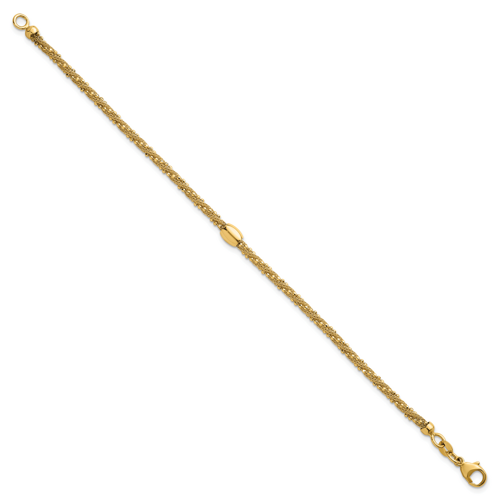 14k Polished and Textured Twisted with Bead 7.25 inch Bracelet
