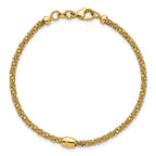 14k Polished and Textured Twisted with Bead 7.25 inch Bracelet