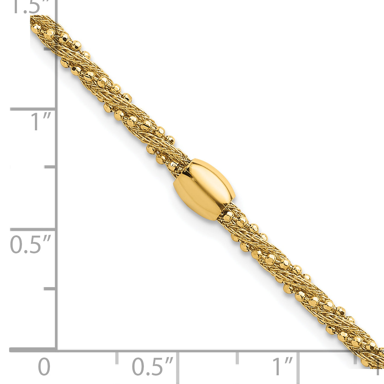 14k Polished and Textured Twisted with Bead 7.25 inch Bracelet