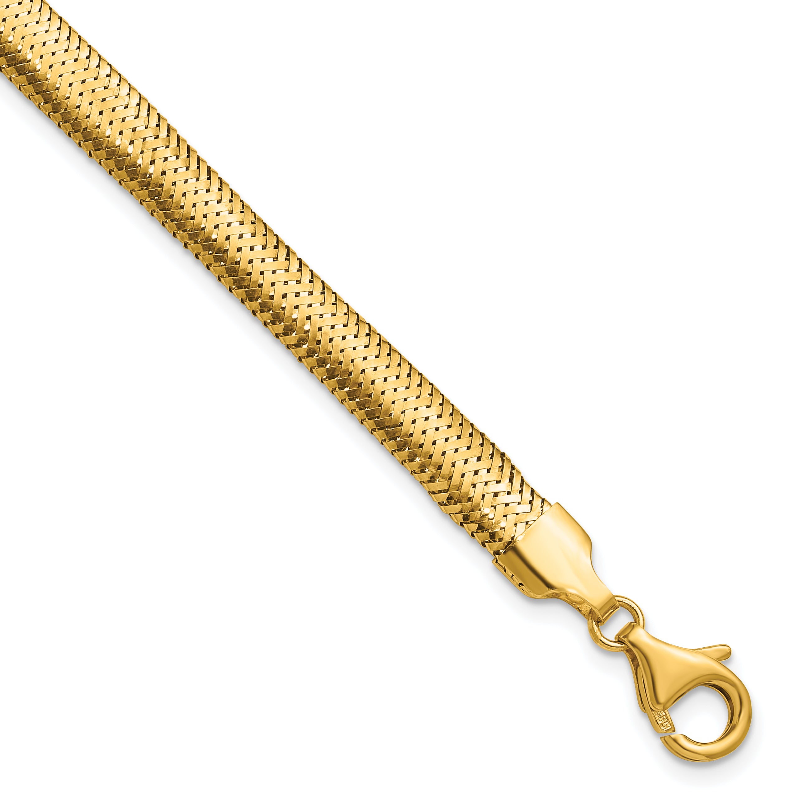 14k Polished 6.1mm Woven Mesh 7.5 inch Bracelet
