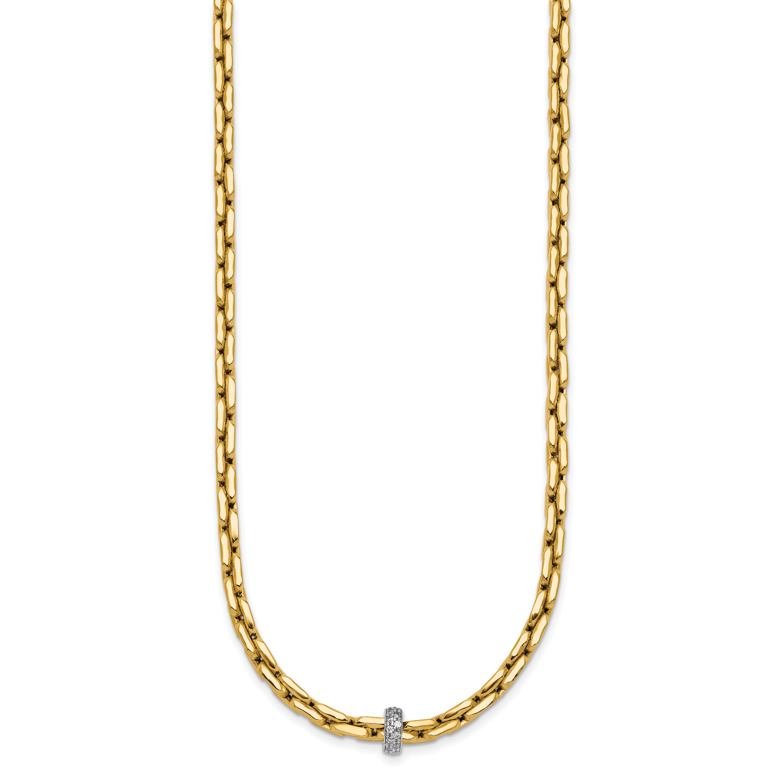 14k Two-tone Polished Fancy Link with CZ Bead 17 inch Necklace Secondary image