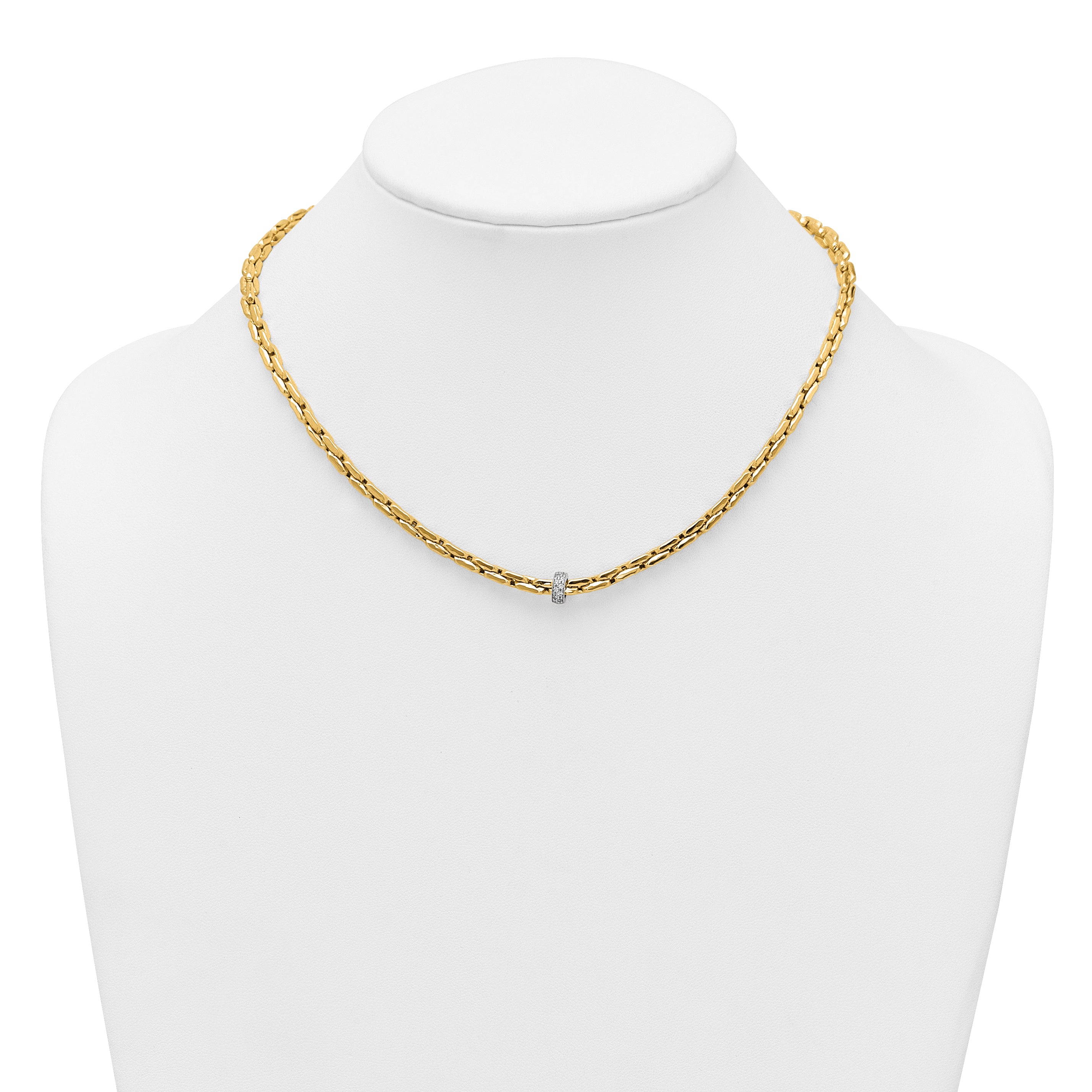 14k Two-tone Polished Fancy Link with CZ Bead 17 inch Necklace