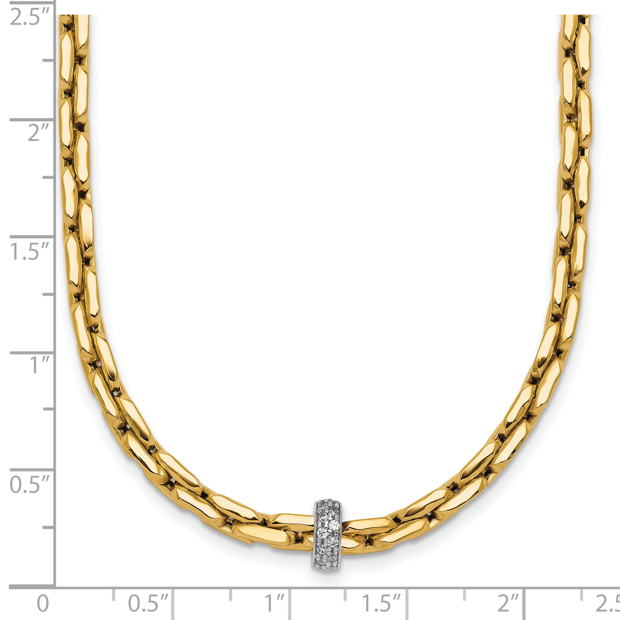 14k Two-tone Polished Fancy Link with CZ Bead 17 inch Necklace