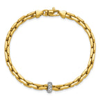 14K Two-tone Polished Fancy Link with CZ Bead 7.5 inch Bracelet