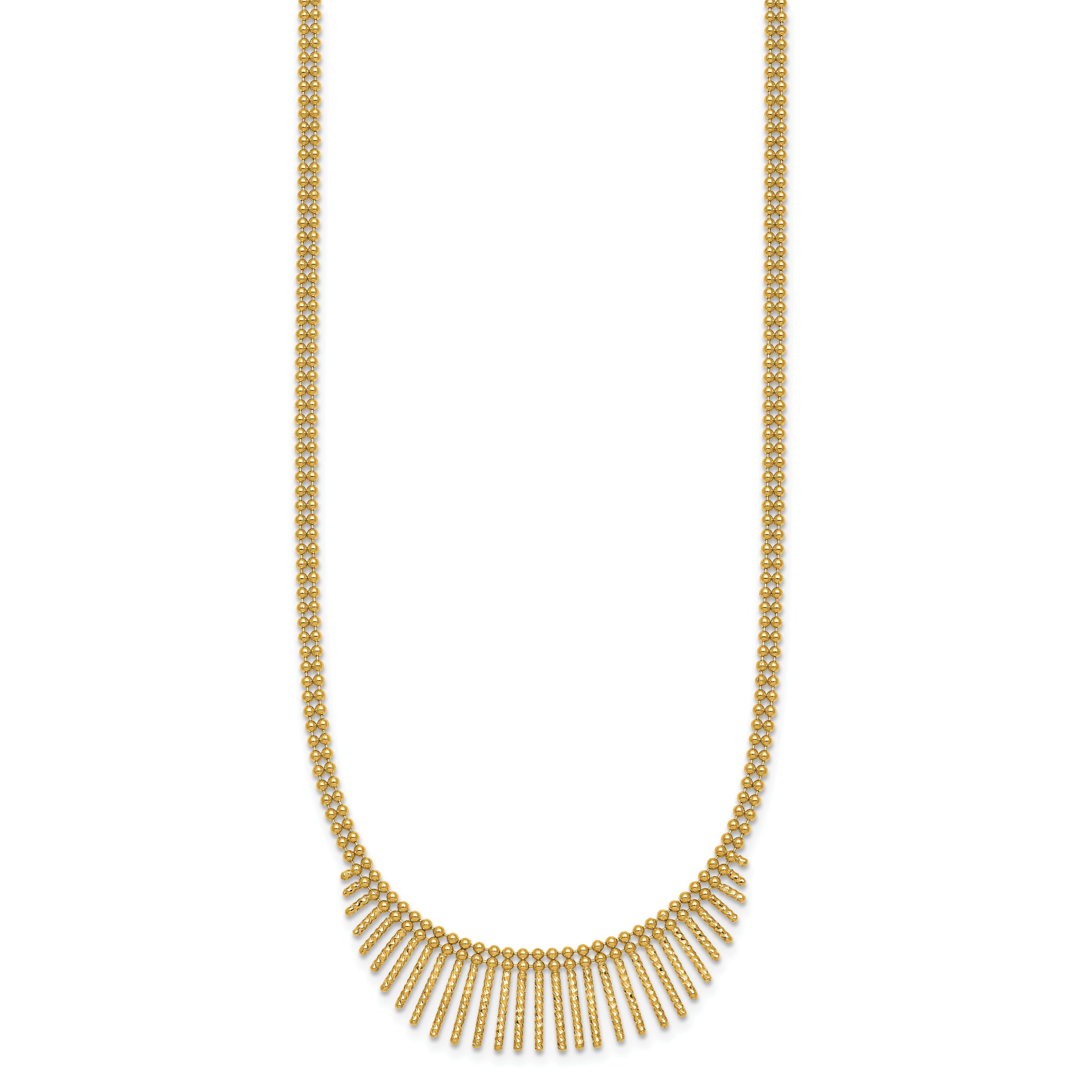 14k Polished and Textured Double Strand Multi Dangle 17 inch Necklace