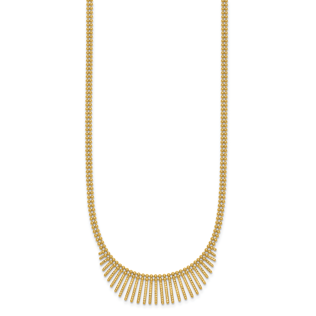14k Polished and Textured Double Strand Multi Dangle 17 inch Necklace