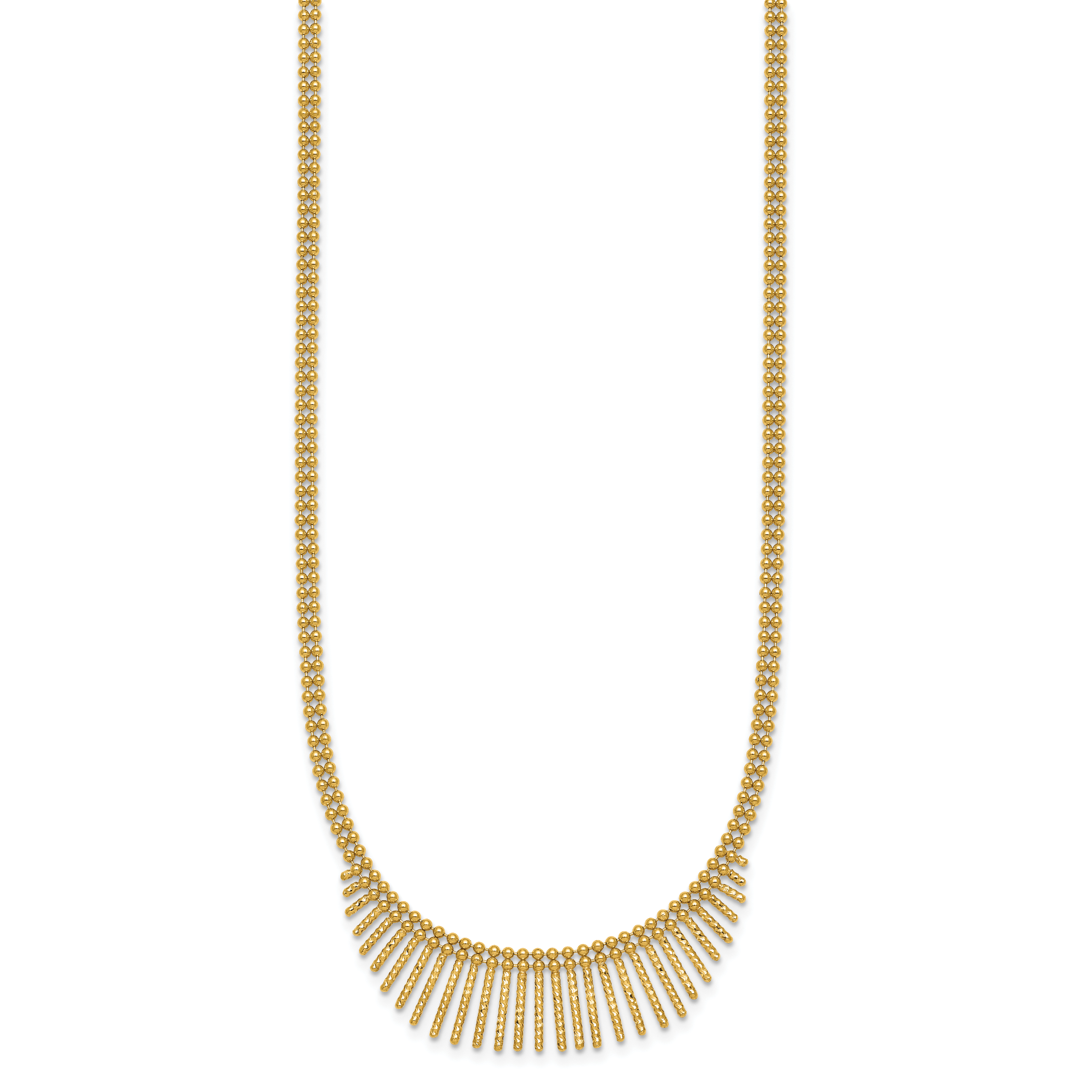 14k Polished and Textured Double Strand Multi Dangle 17 inch Necklace