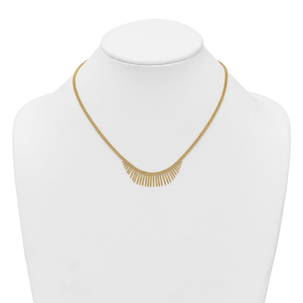 14k Polished and Textured Double Strand Multi Dangle 17 inch Necklace