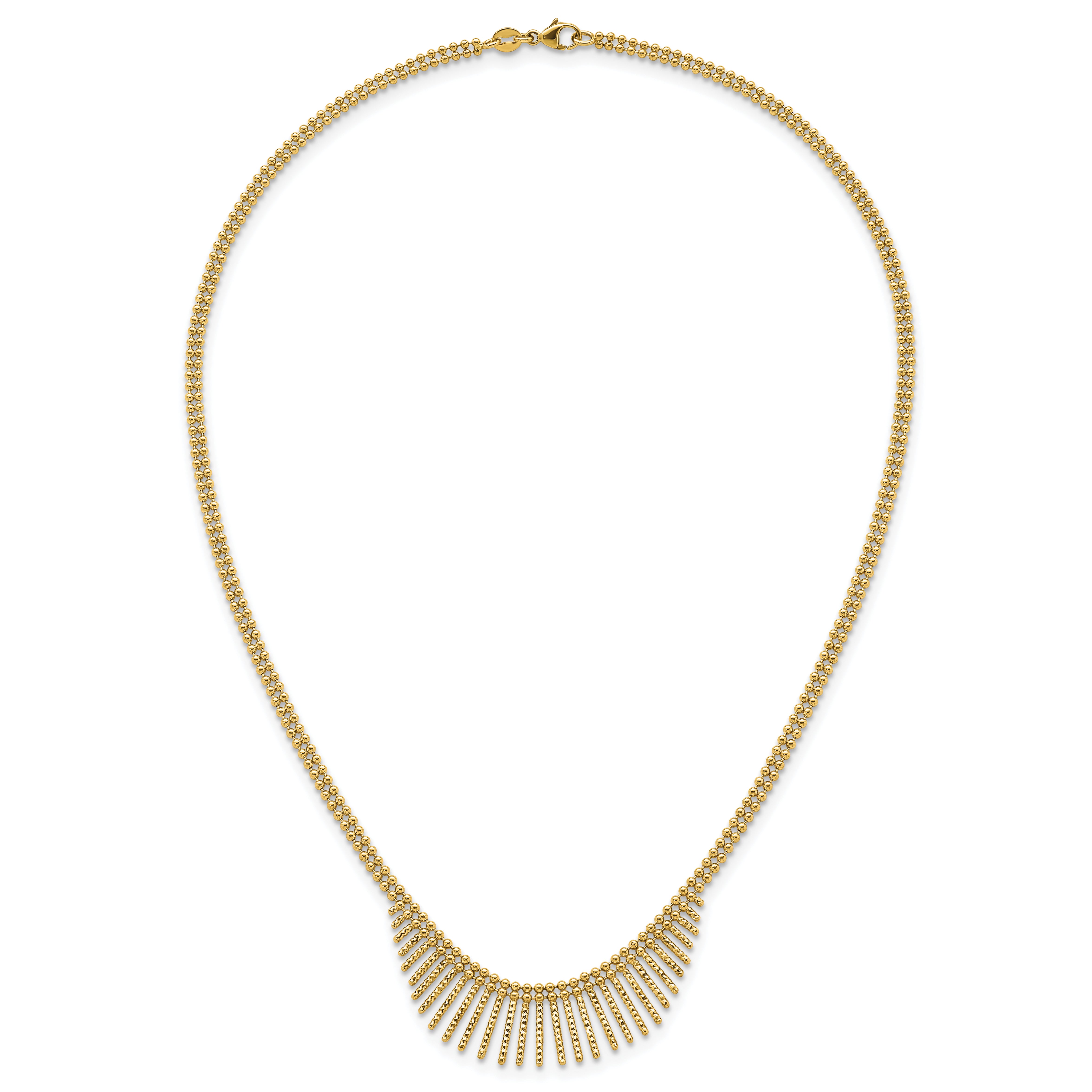 14k Polished and Textured Double Strand Multi Dangle 17 inch Necklace