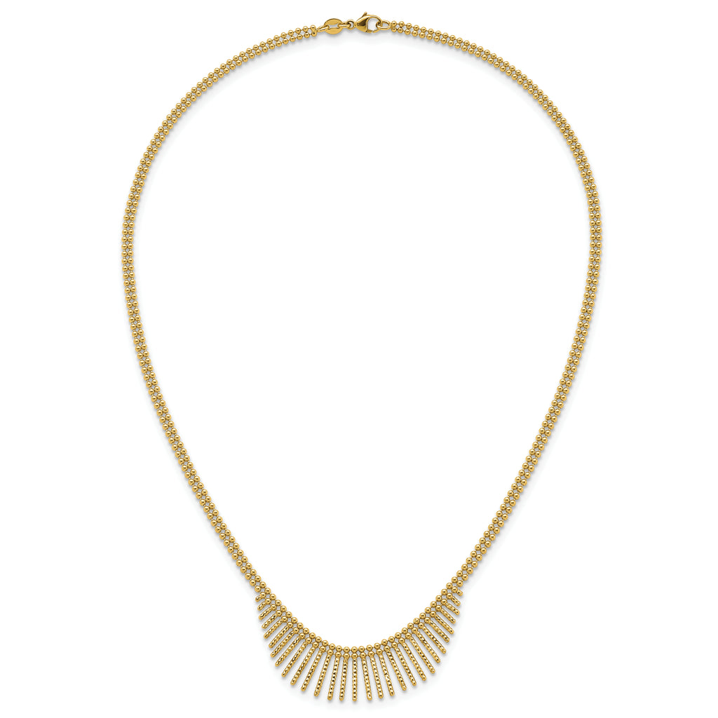 14k Polished and Textured Double Strand Multi Dangle 17 inch Necklace