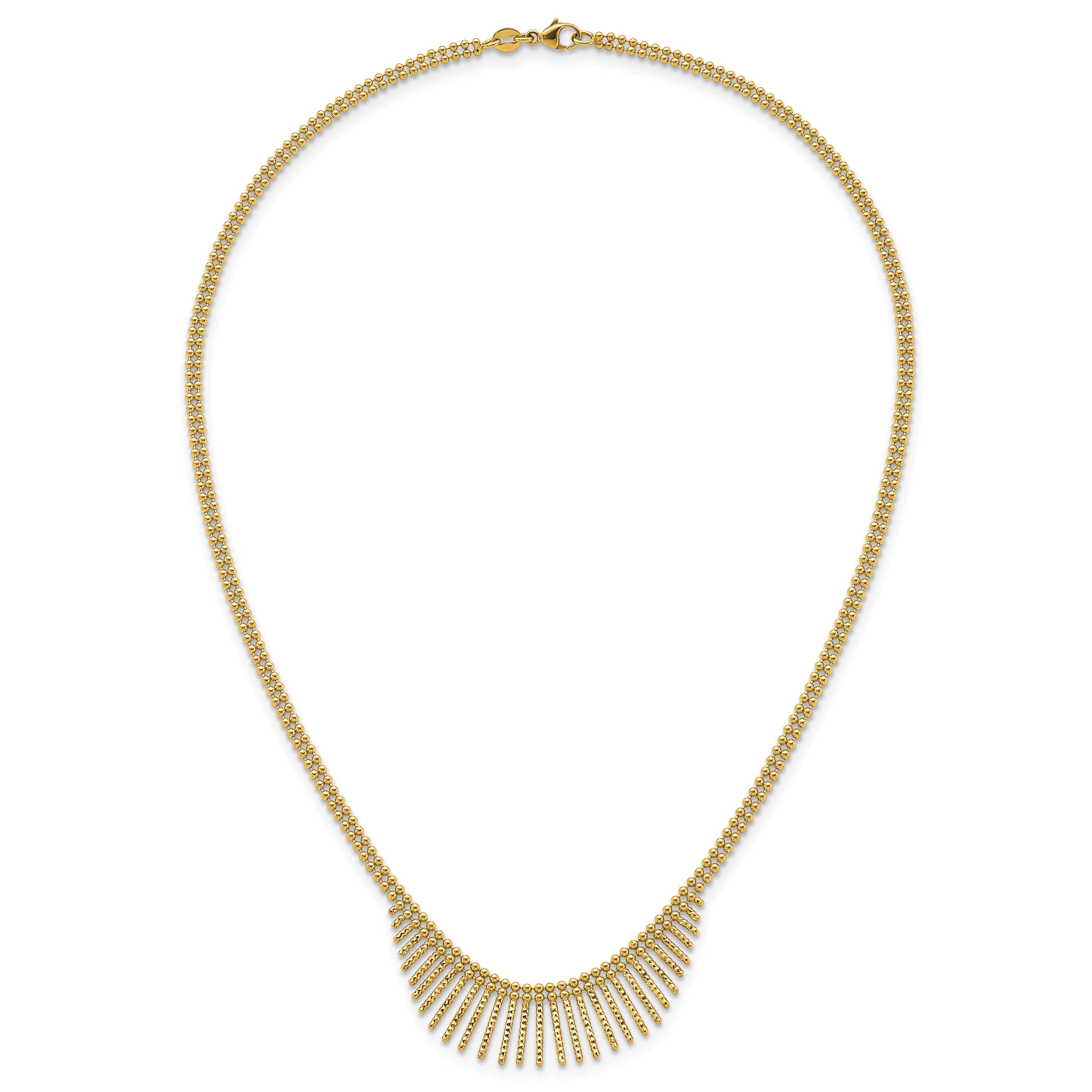 14k Polished and Textured Double Strand Multi Dangle 17 inch Necklace