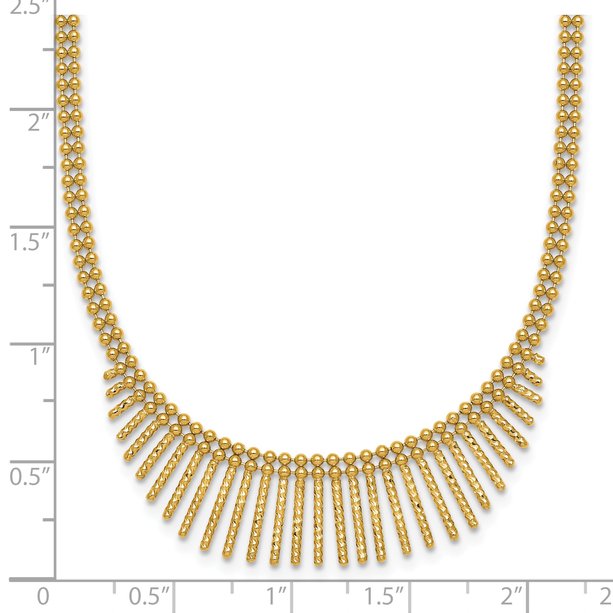 14k Polished and Textured Double Strand Multi Dangle 17 inch Necklace