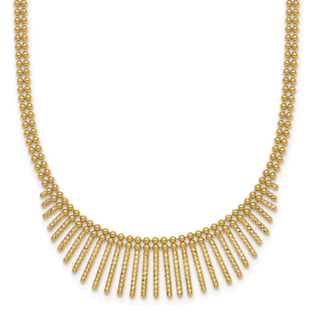 14k Polished and Textured Double Strand Multi Dangle 17 inch Necklace