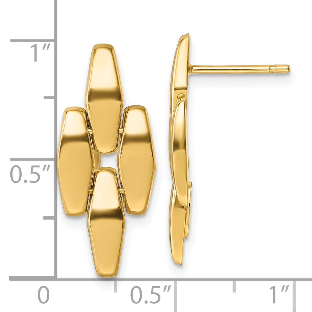 14K Polished Fancy Link Geometric Dangle Post Earrings
