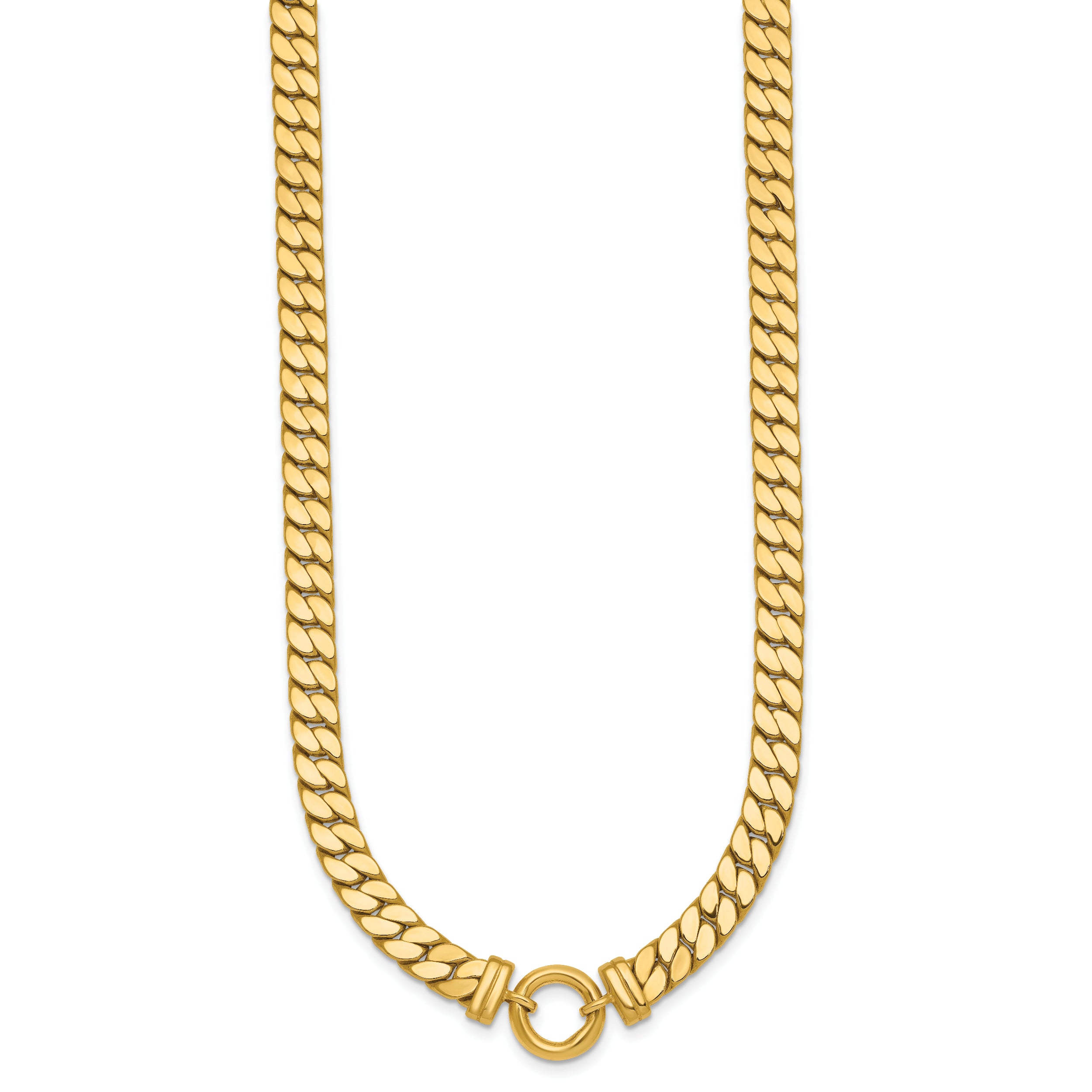 14k Polished Flat Curb Link with Center Circle Element 18 inch Necklace
