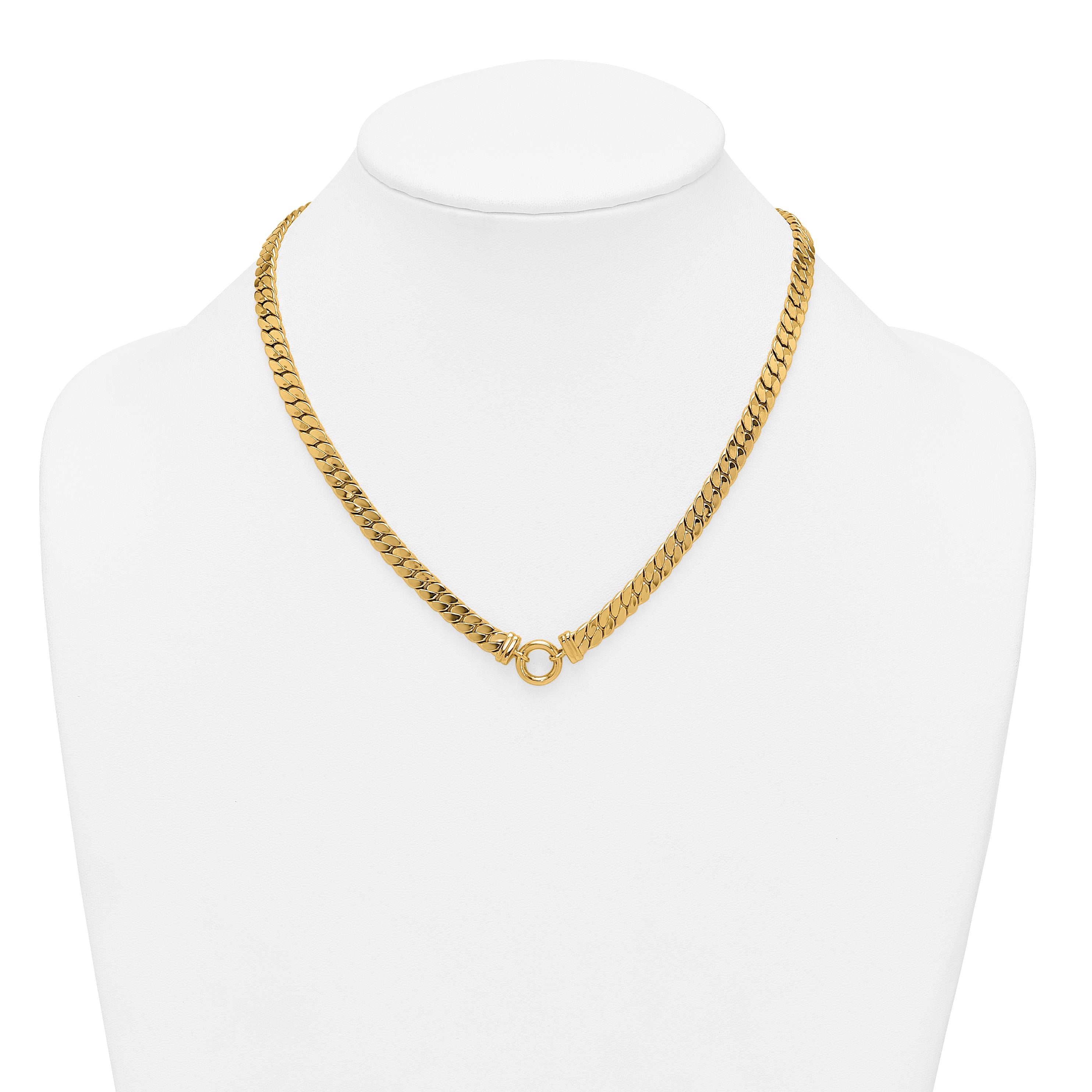 14k Polished Flat Curb Link with Center Circle Element 18 inch Necklace