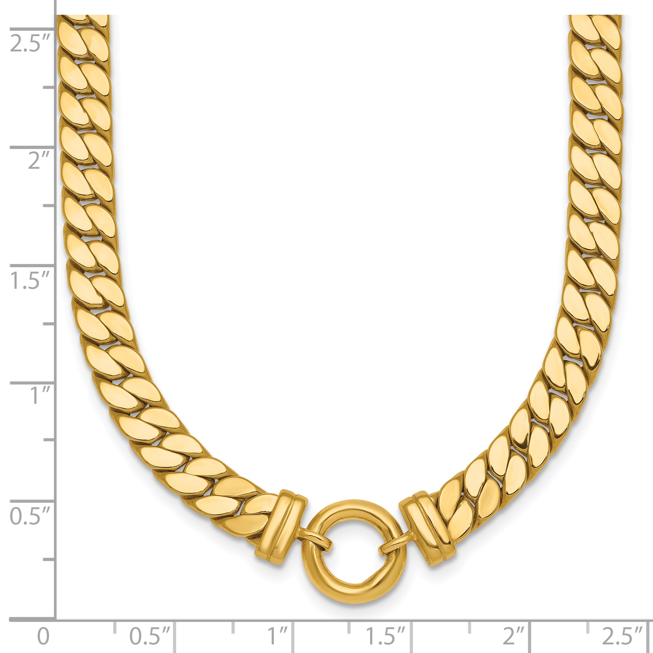 14k Polished Flat Curb Link with Center Circle Element 18 inch Necklace