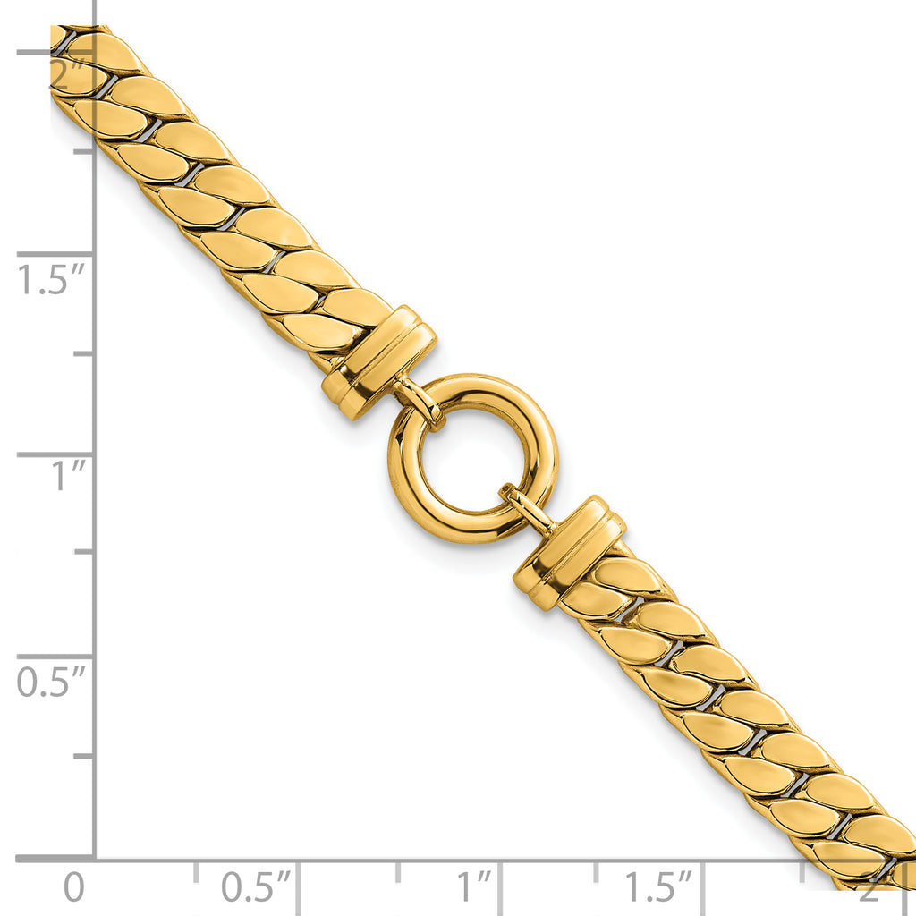 14k Polished Flat Curb Link with Center Circle Element 7.5 inch Bracelet