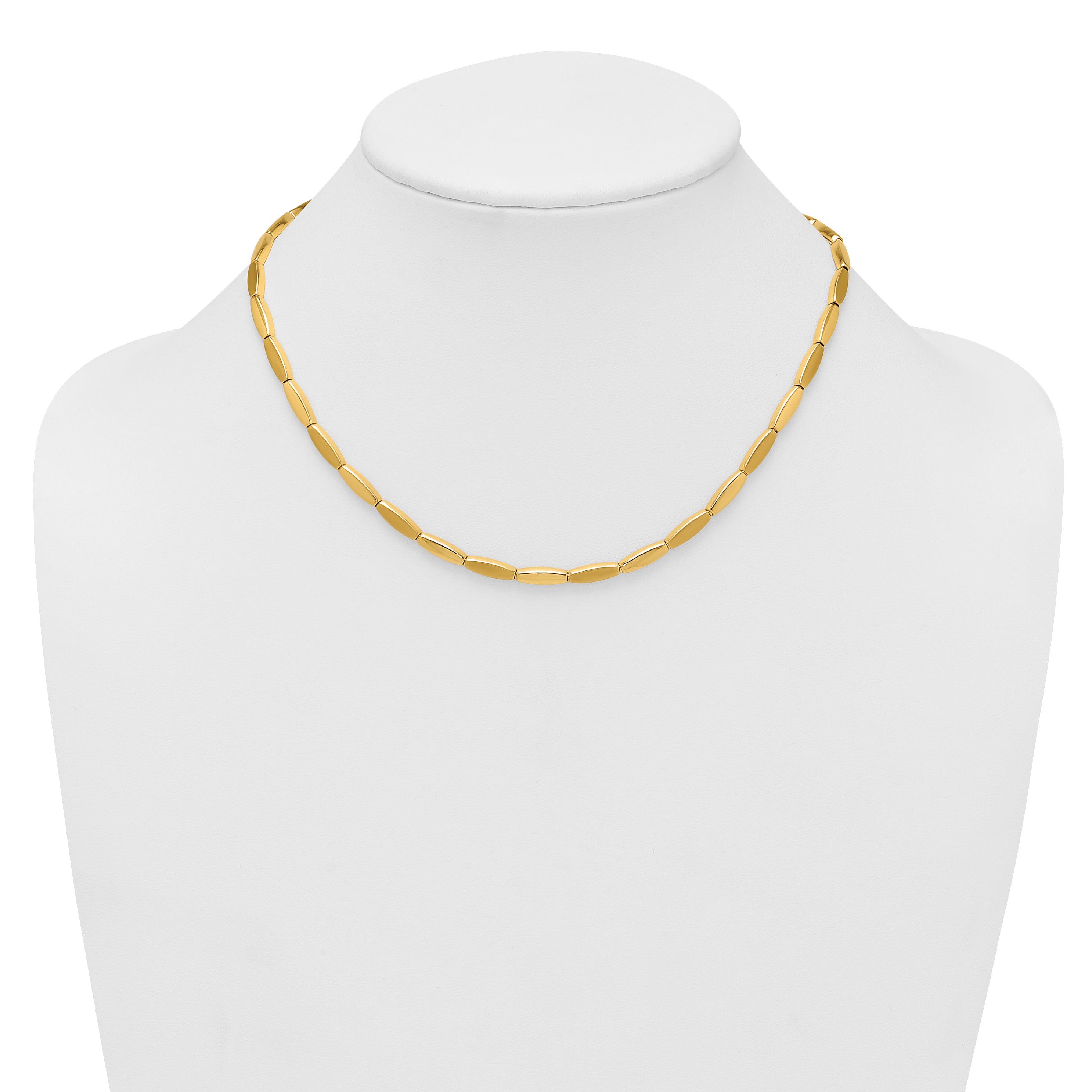 14k Brushed and Polished 4mm Fancy Oval Bar Link 16.75 inch Necklace