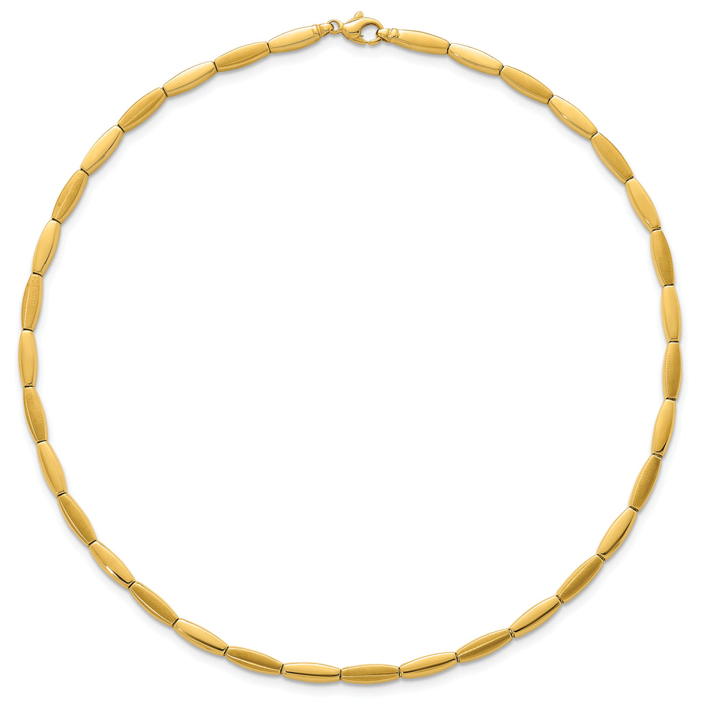 14k Brushed and Polished 4mm Fancy Oval Bar Link 16.75 inch Necklace