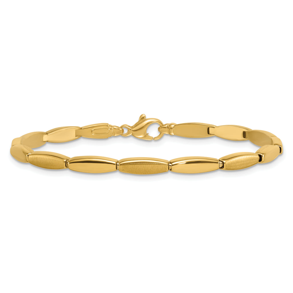 14k Brushed and Polished 4mm Fancy Oval Bar Link 7.5 inch Bracelet