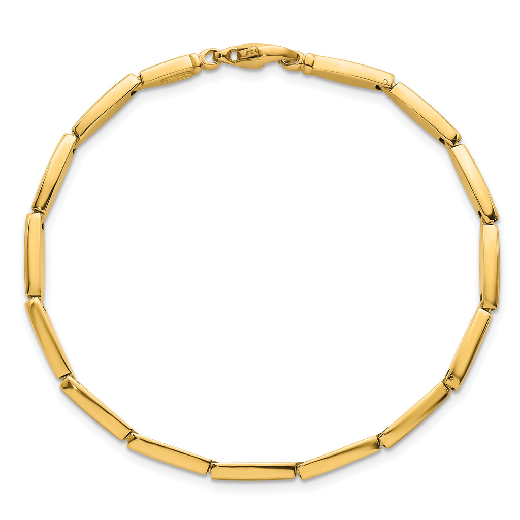 14k Brushed and Polished 4mm Fancy Oval Bar Link 7.5 inch Bracelet