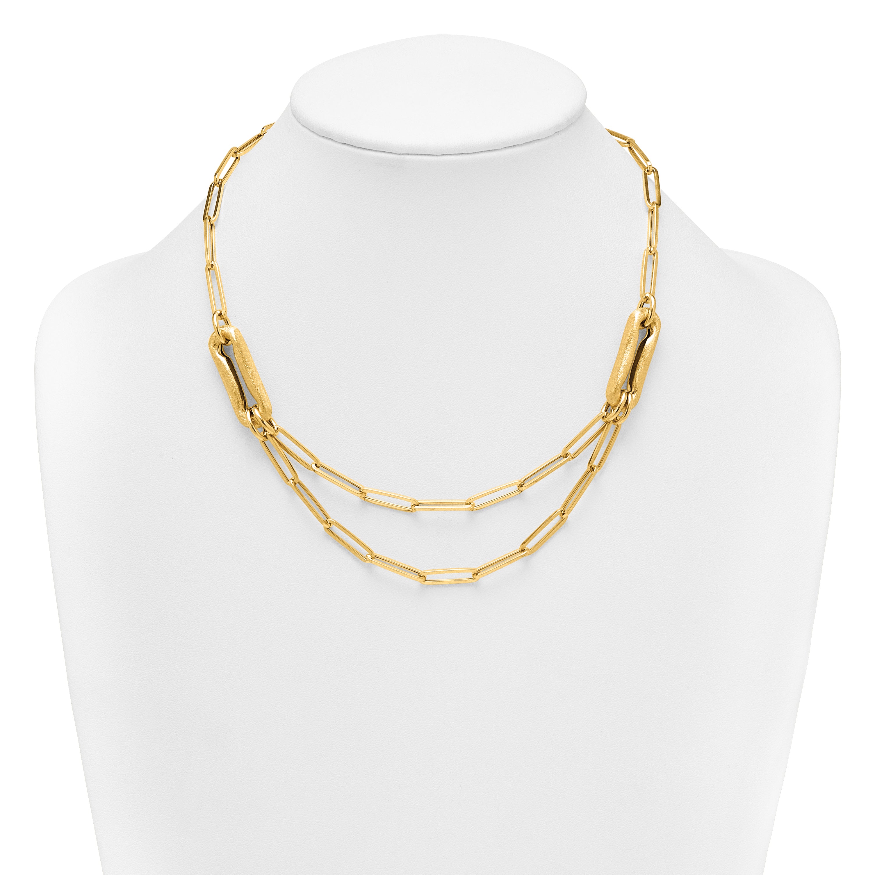 14k Polished And Brushed Double Layer Paperclip Link 18.25 inch Necklace