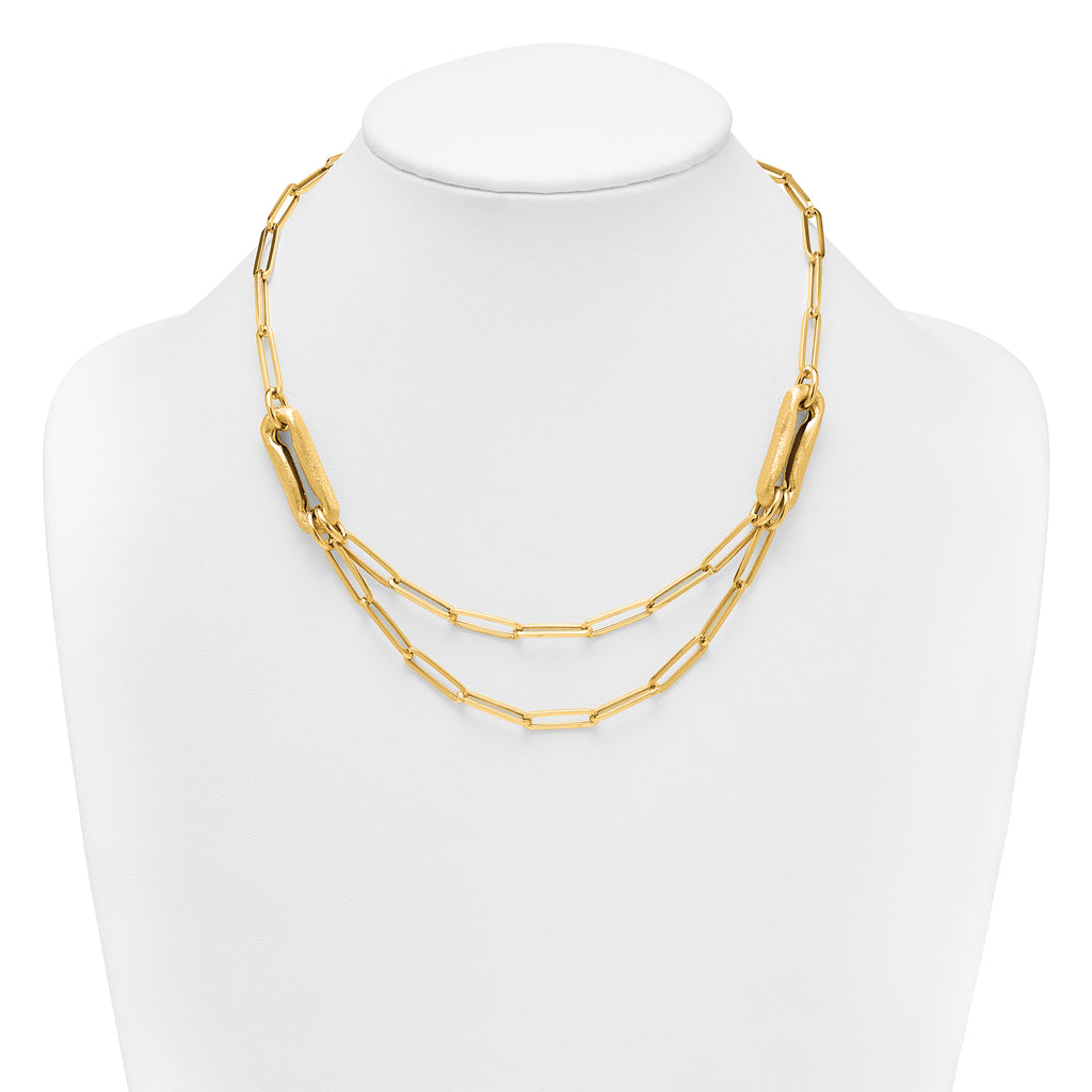 14k Polished And Brushed Double Layer Paperclip Link 18.25 inch Necklace