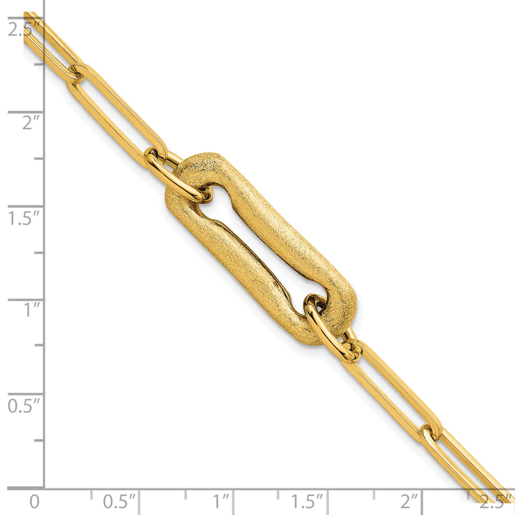 14k Polished And Brushed Paperclip Link 7.75 inch Bracelet