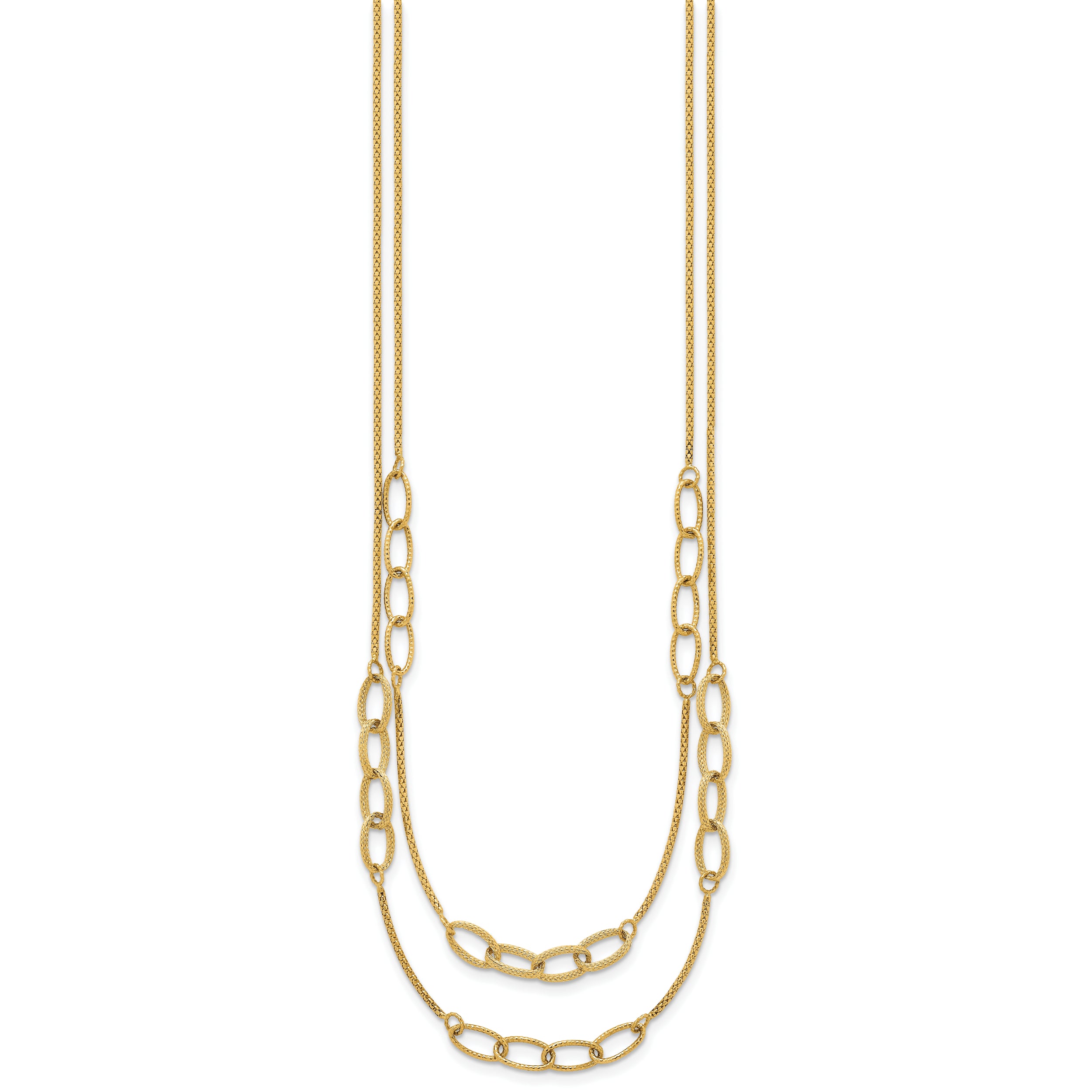 14K Polished and Textured Woven Double Strand with Oval Links 17.5 inch Necklace