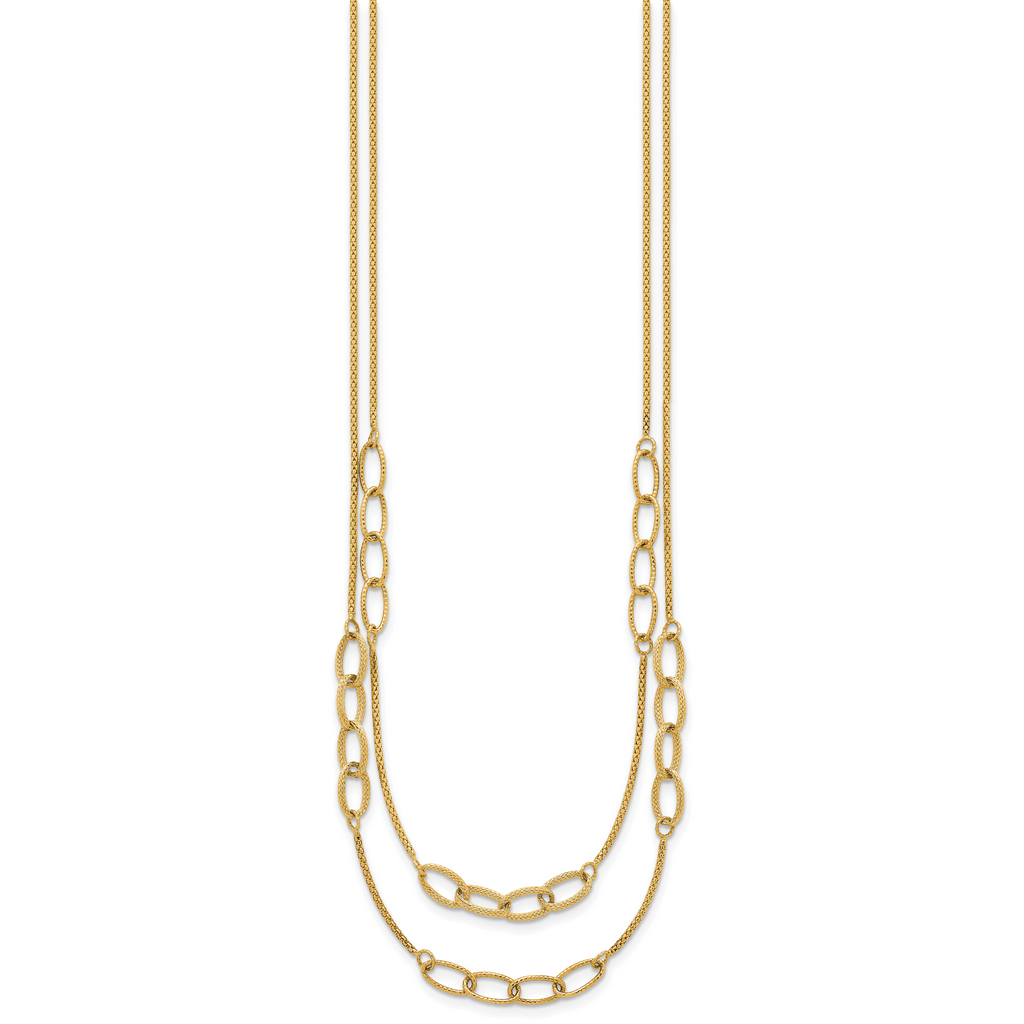 14K Polished and Textured Woven Double Strand with Oval Links 17.5 inch Necklace