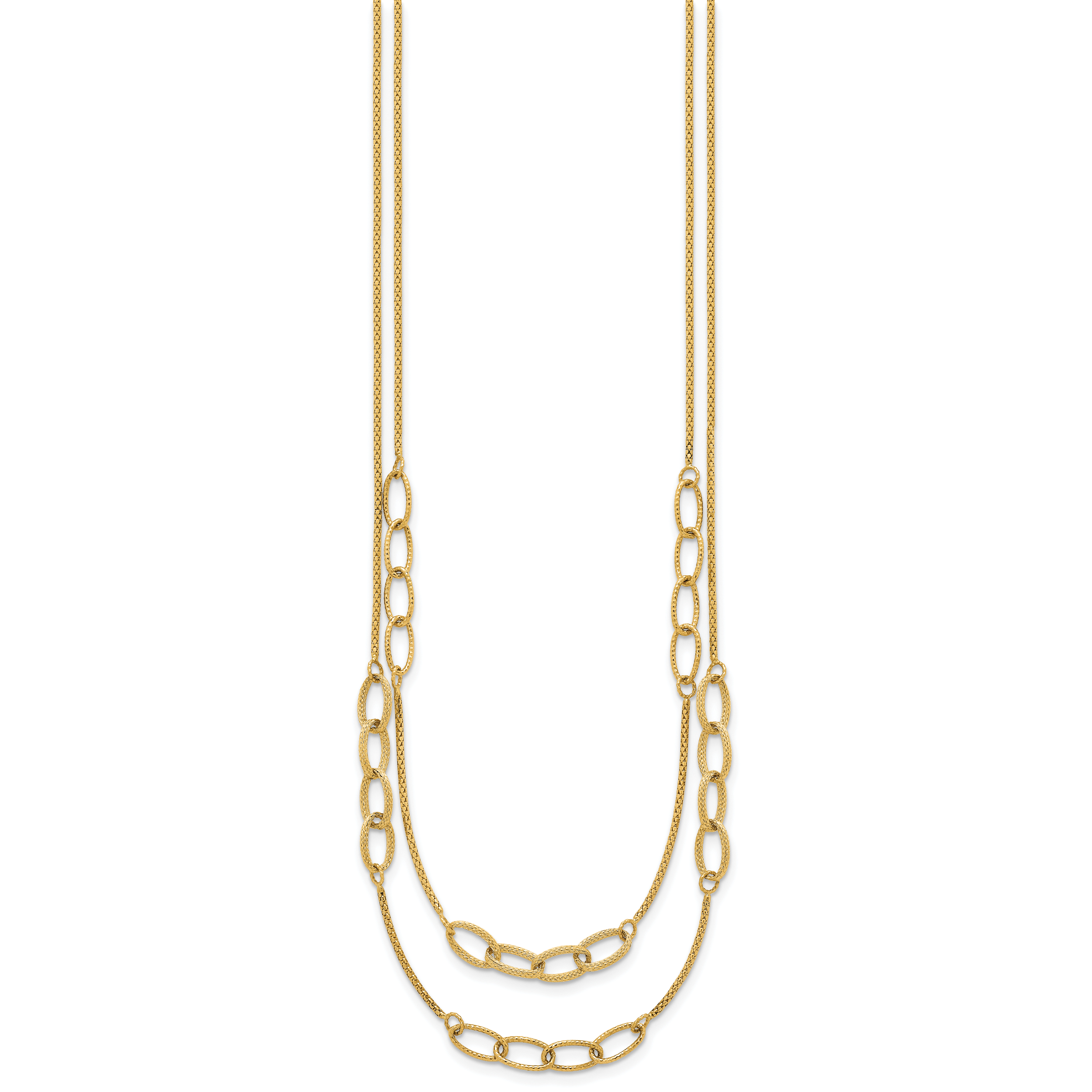 14K Polished and Textured Woven Double Strand with Oval Links 17.5 inch Necklace