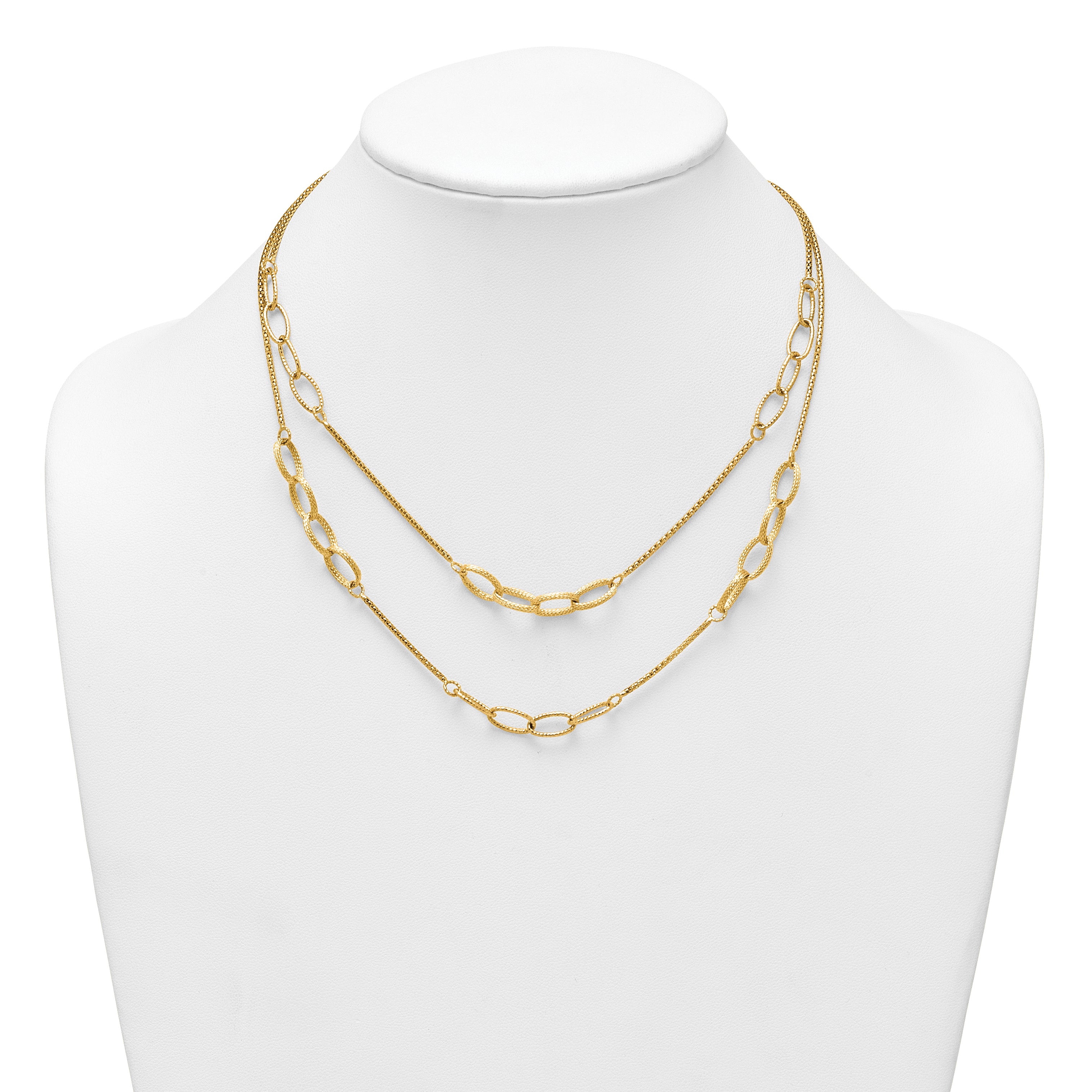 14K Polished and Textured Woven Double Strand with Oval Links 17.5 inch Necklace