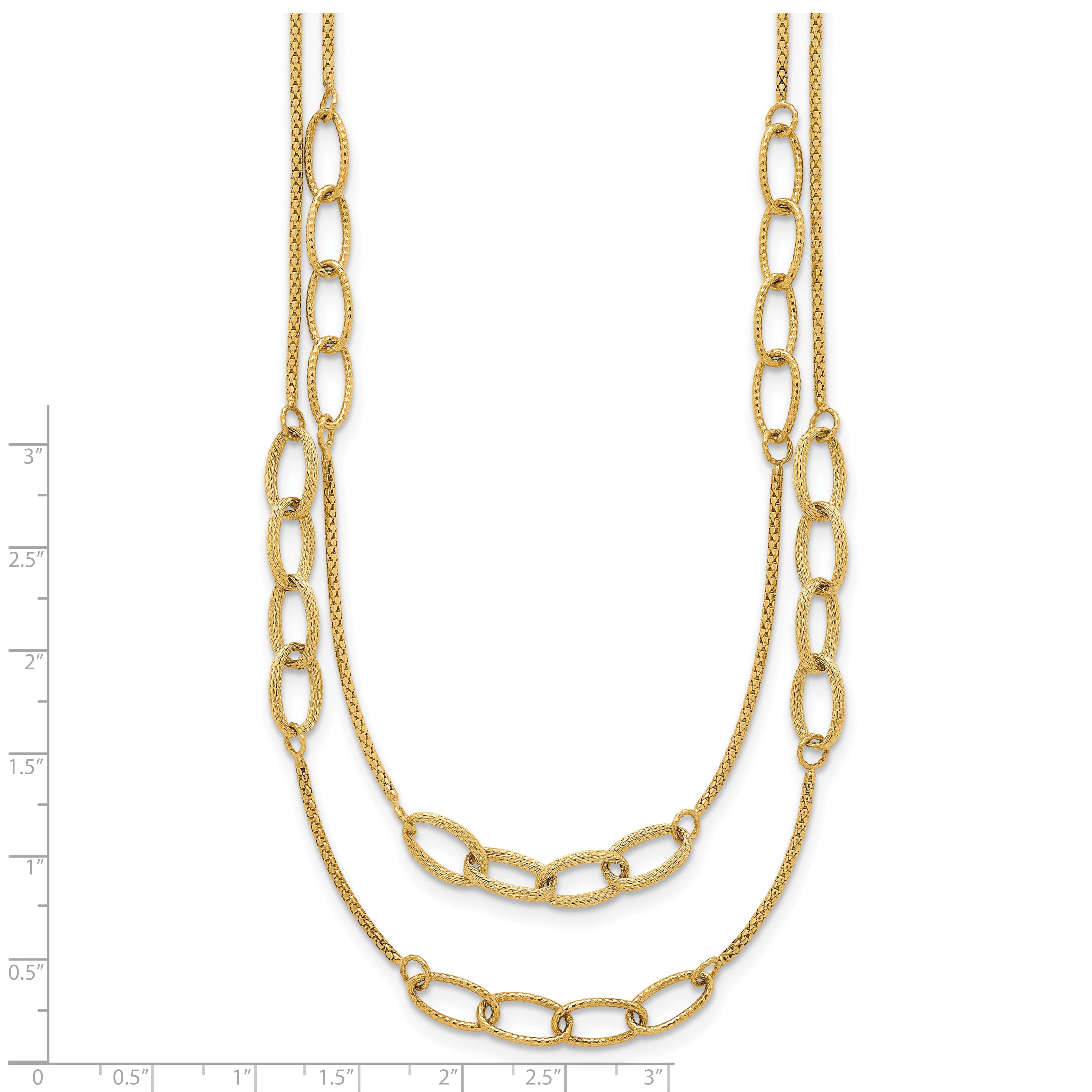 14K Polished and Textured Woven Double Strand with Oval Links 17.5 inch Necklace