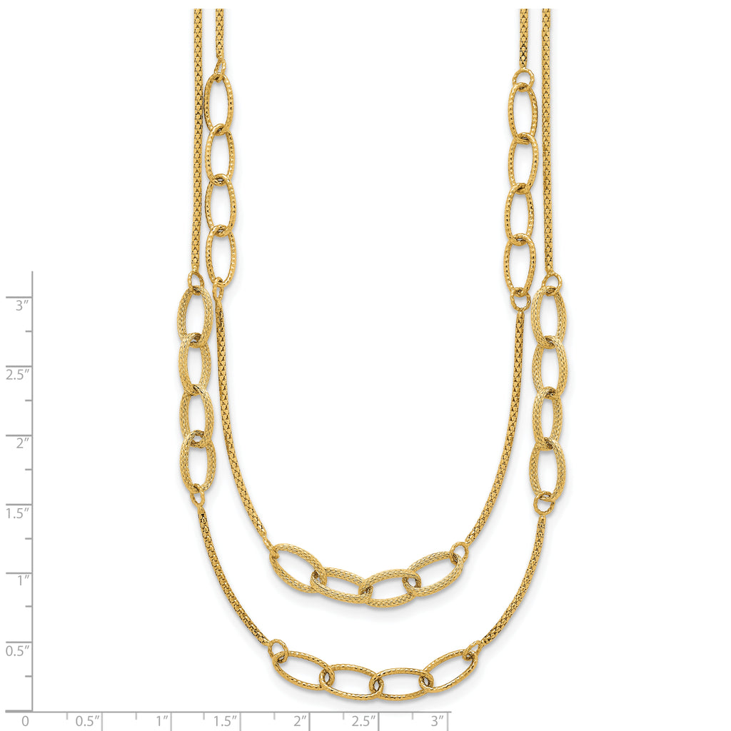 14K Polished and Textured Woven Double Strand with Oval Links 17.5 inch Necklace