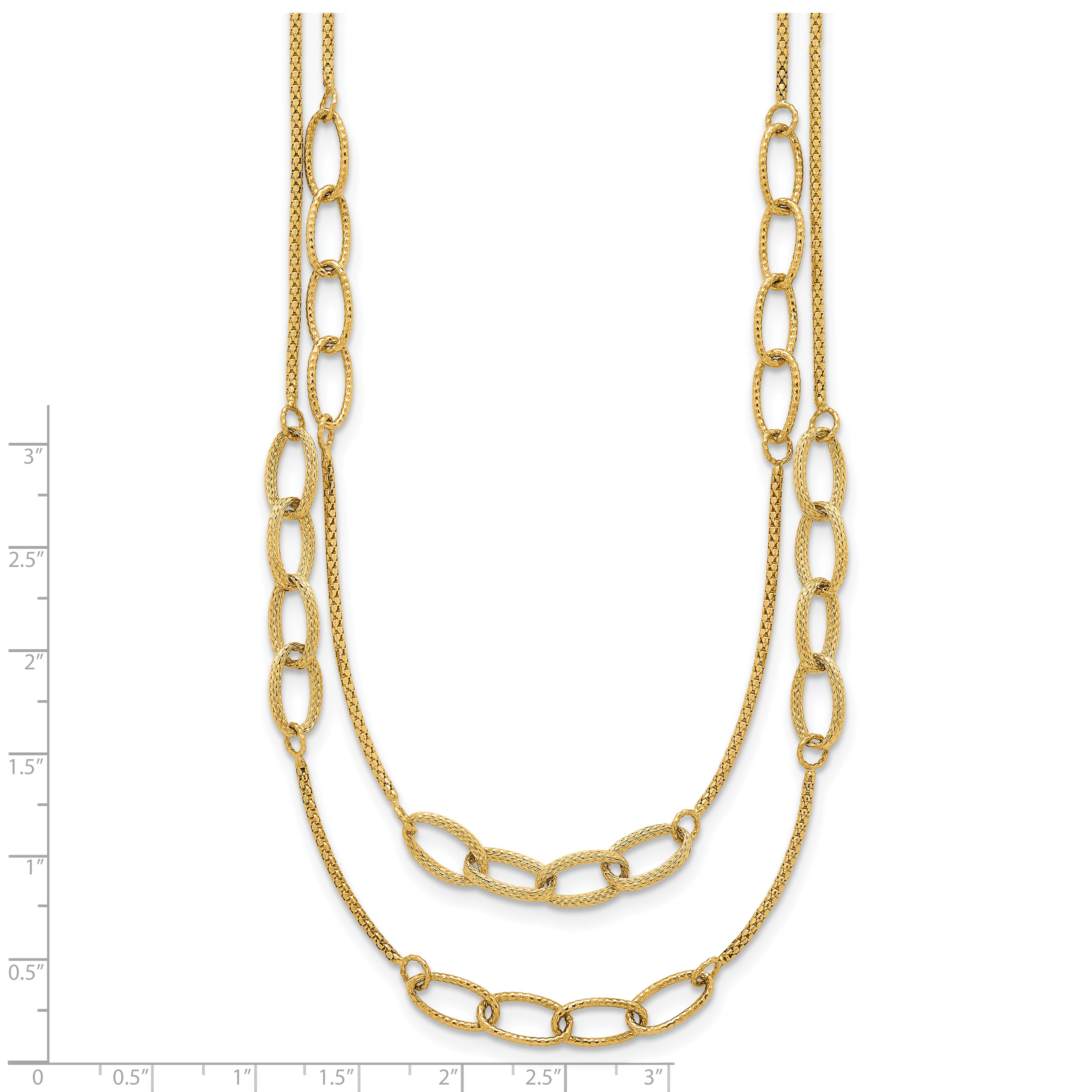 14K Polished and Textured Woven Double Strand with Oval Links 17.5 inch Necklace