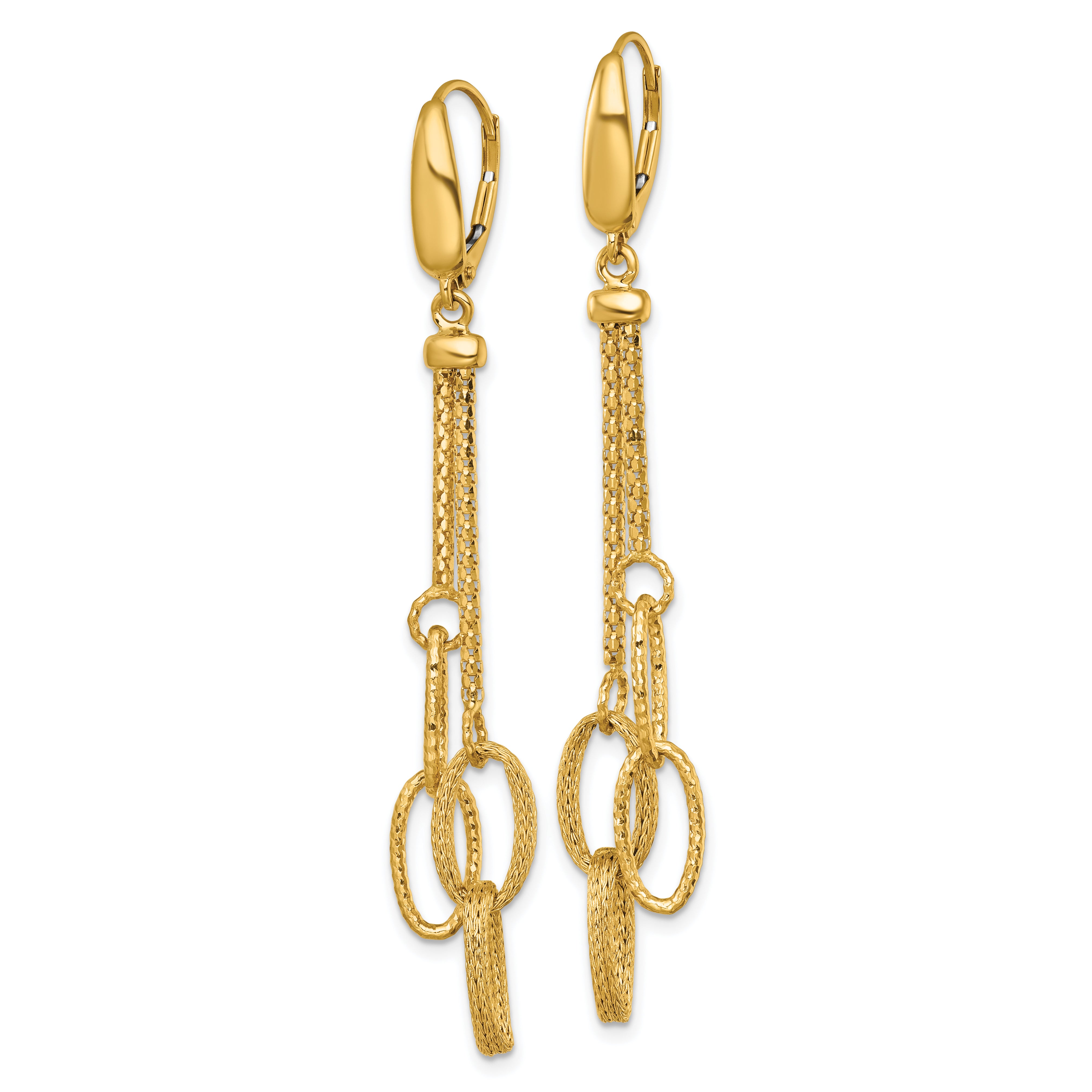 14K Polished and Textured Woven Chain and Oval Links Dangle Leverback Earrings