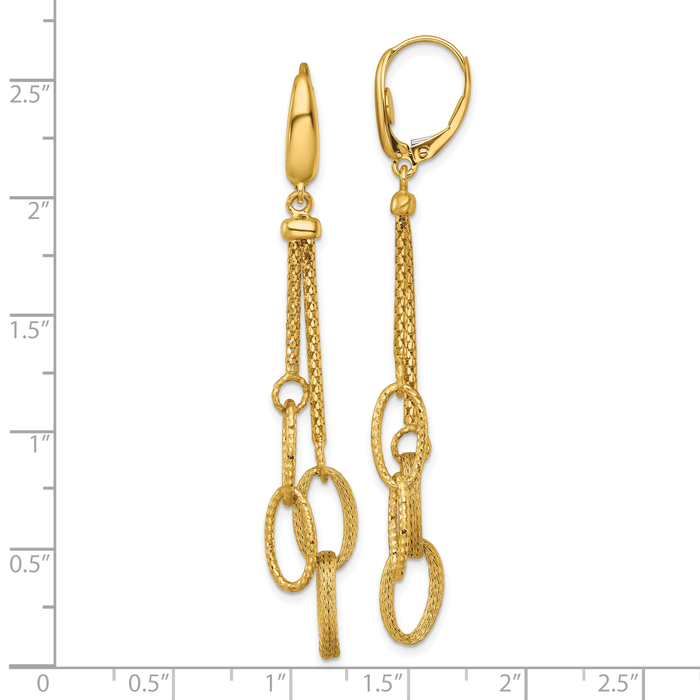14K Polished and Textured Woven Chain and Oval Links Dangle Leverback Earrings