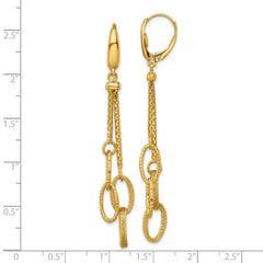 14K Polished and Textured Woven Chain and Oval Links Dangle Leverback Earrings