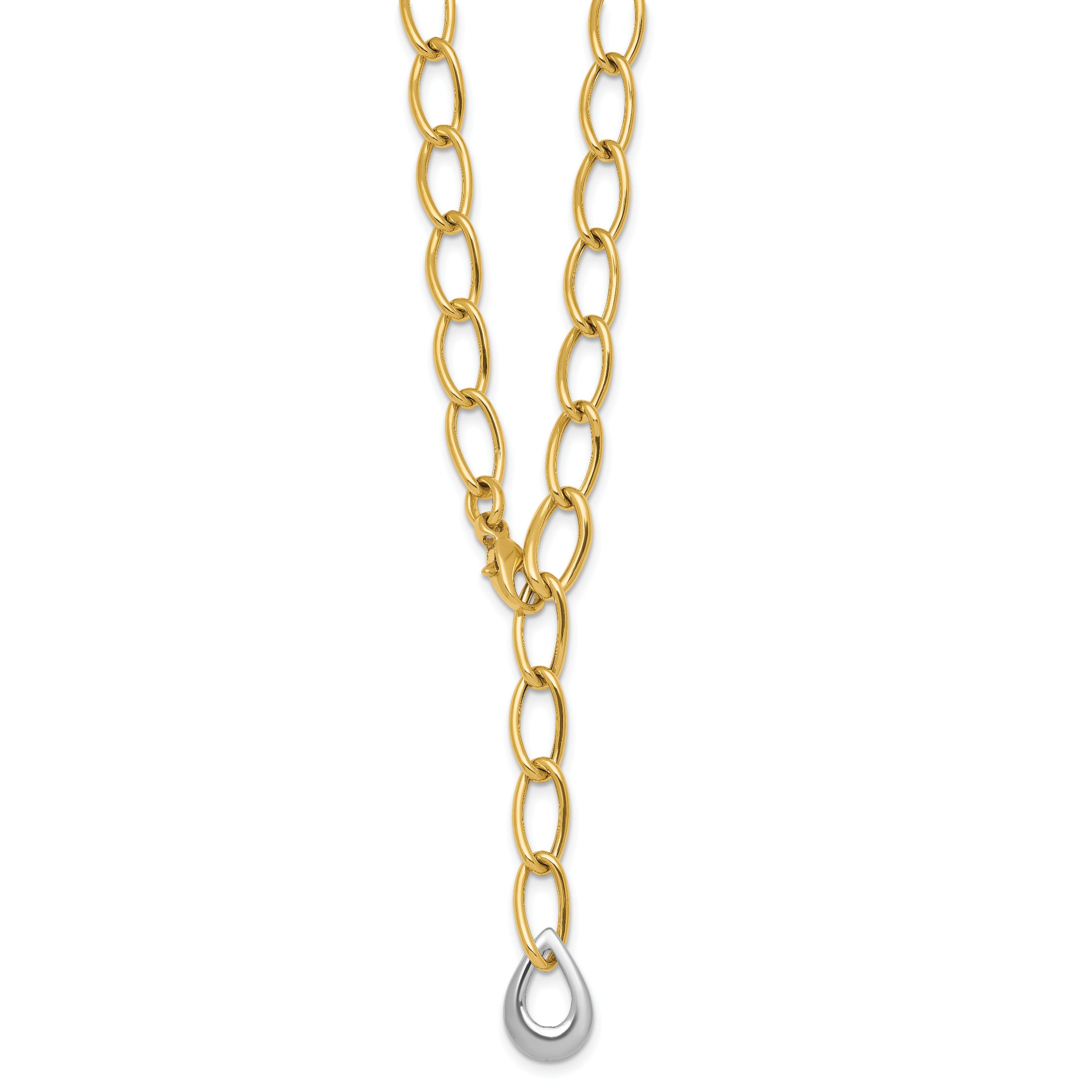 14k Two Tone Polished 6.5mm Fancy Curb Link With Teardrop 18 inch Lariat Necklace