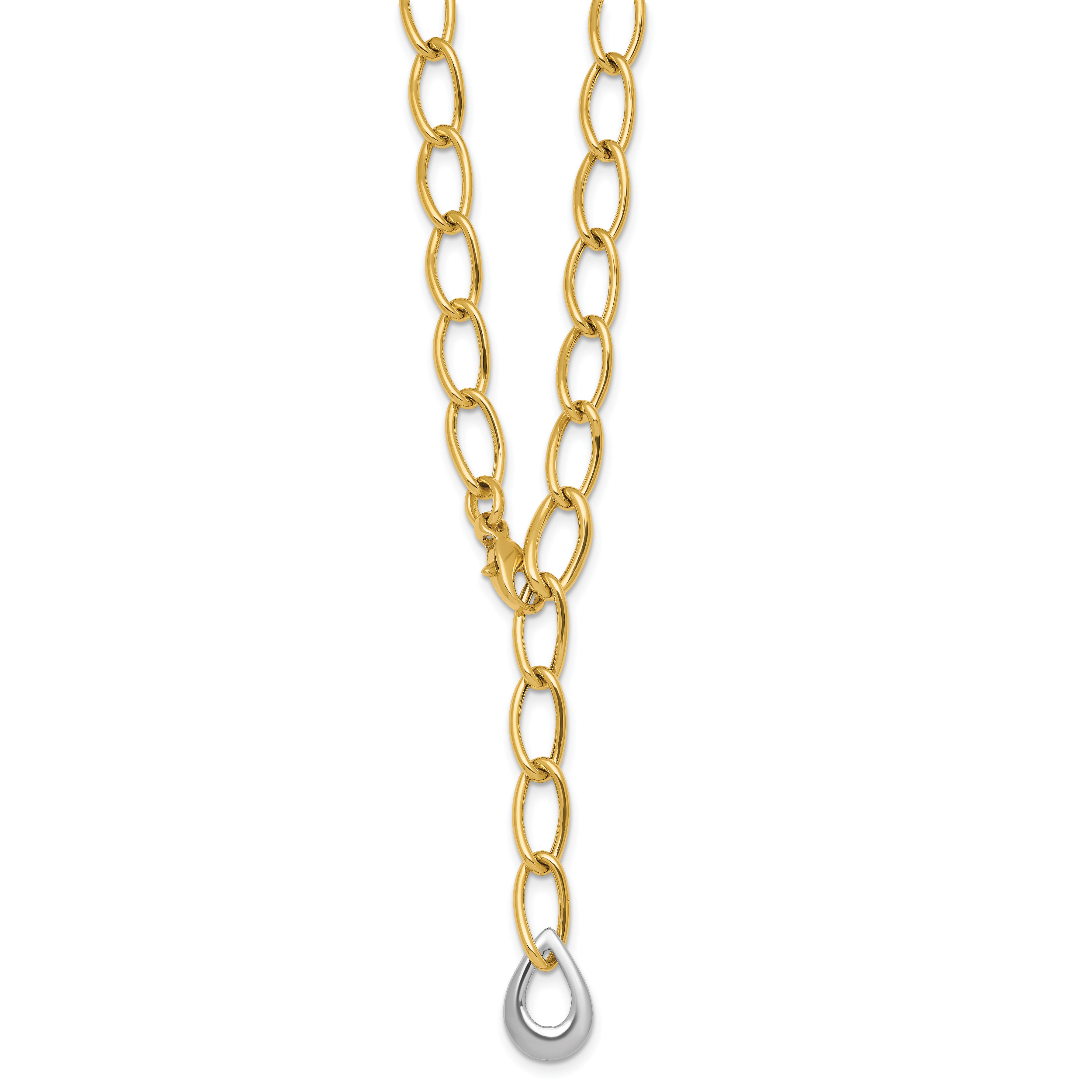 14k Two Tone Polished 6.5mm Fancy Curb Link With Teardrop 18 inch Lariat Necklace Secondary image